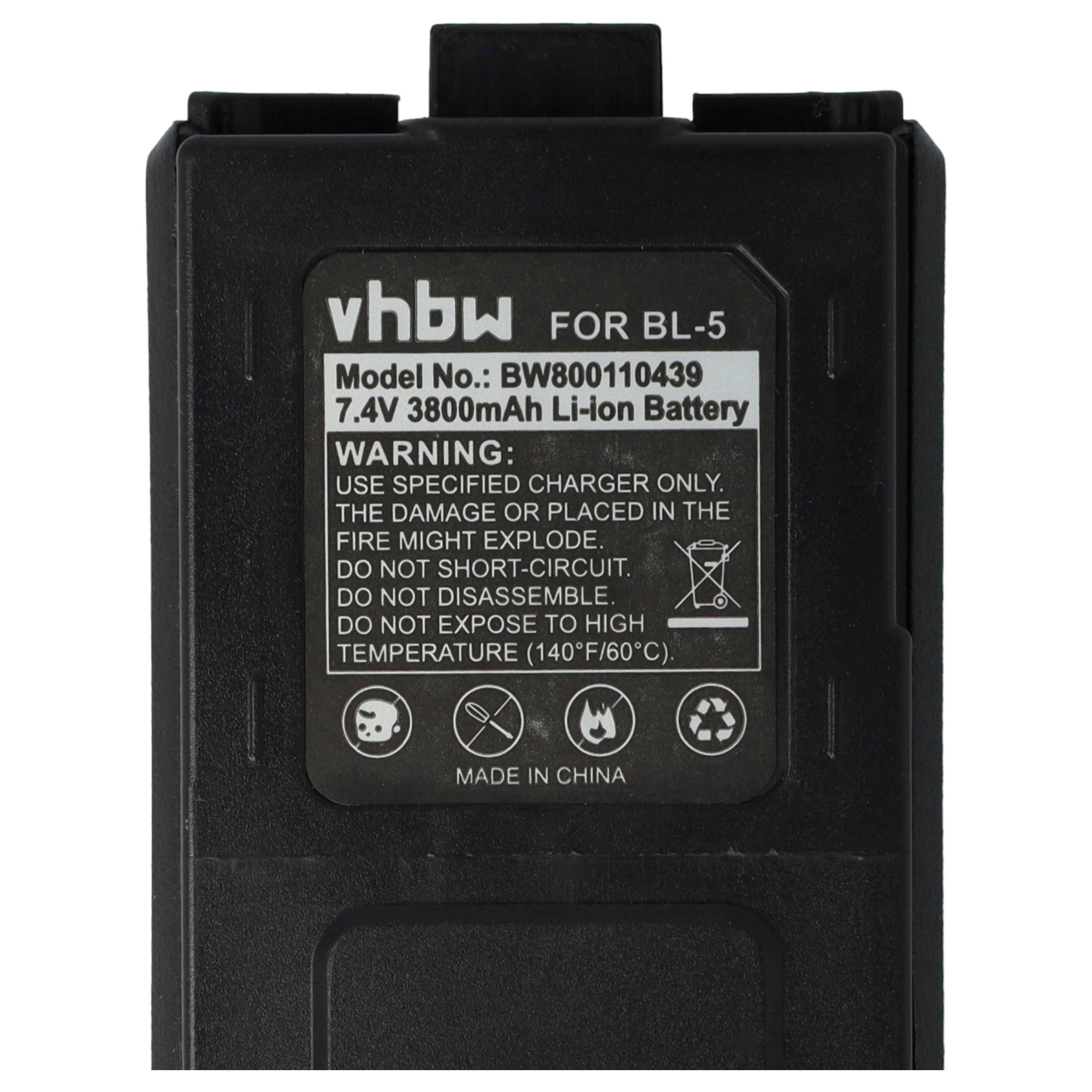 vhbw 5x Akku kompatibel mit Baofeng UV-5R, BF-F8, UV-5RA, UV-5RE, BF-F9 Funkgerät, Walkie Talkie (3800 mAh, 7,4 V, Li-Ion)