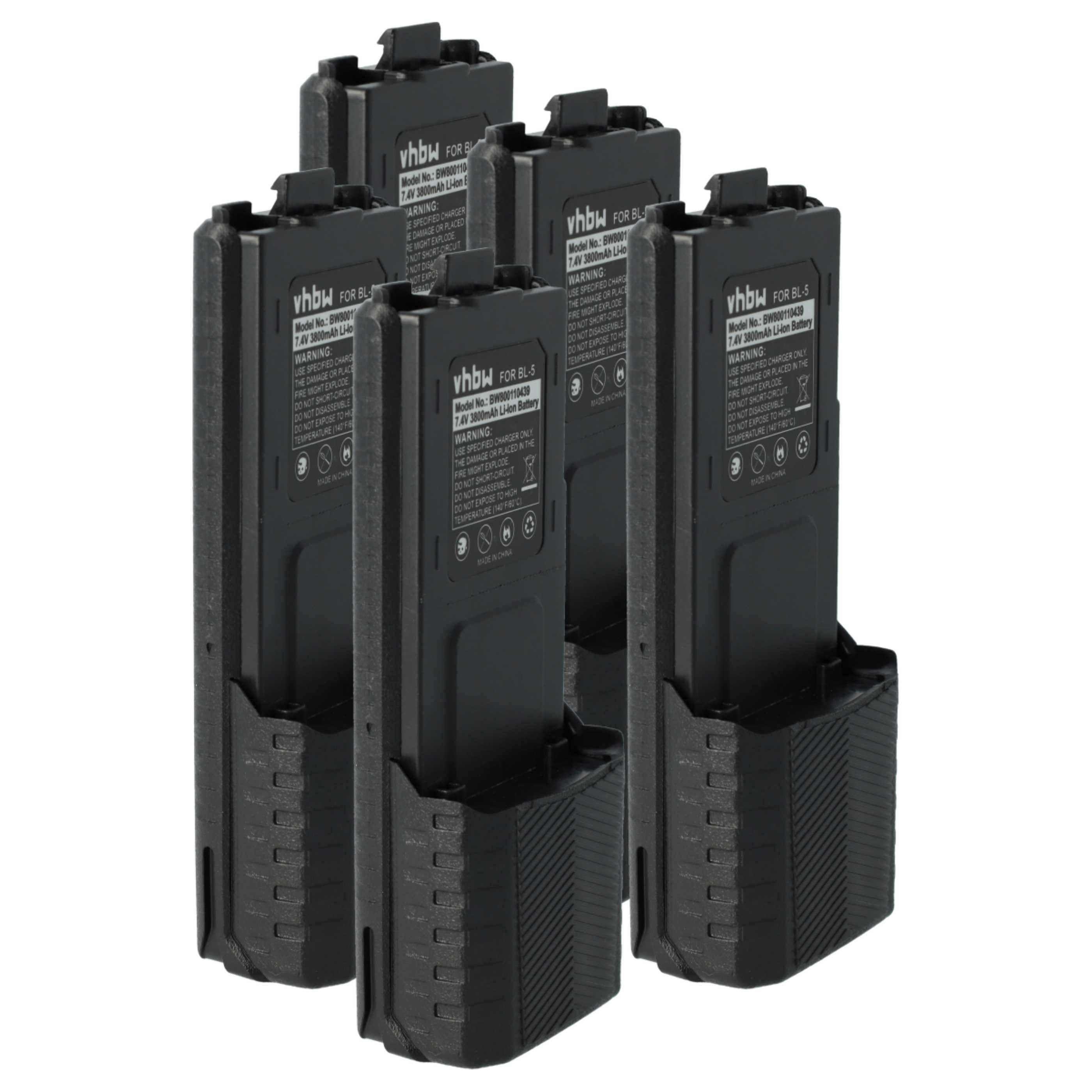 vhbw 5x Akku Ersatz für Baofeng BL-5 für Funkgerät, Walkie Talkie (3800 mAh, 7,4 V, Li-Ion)