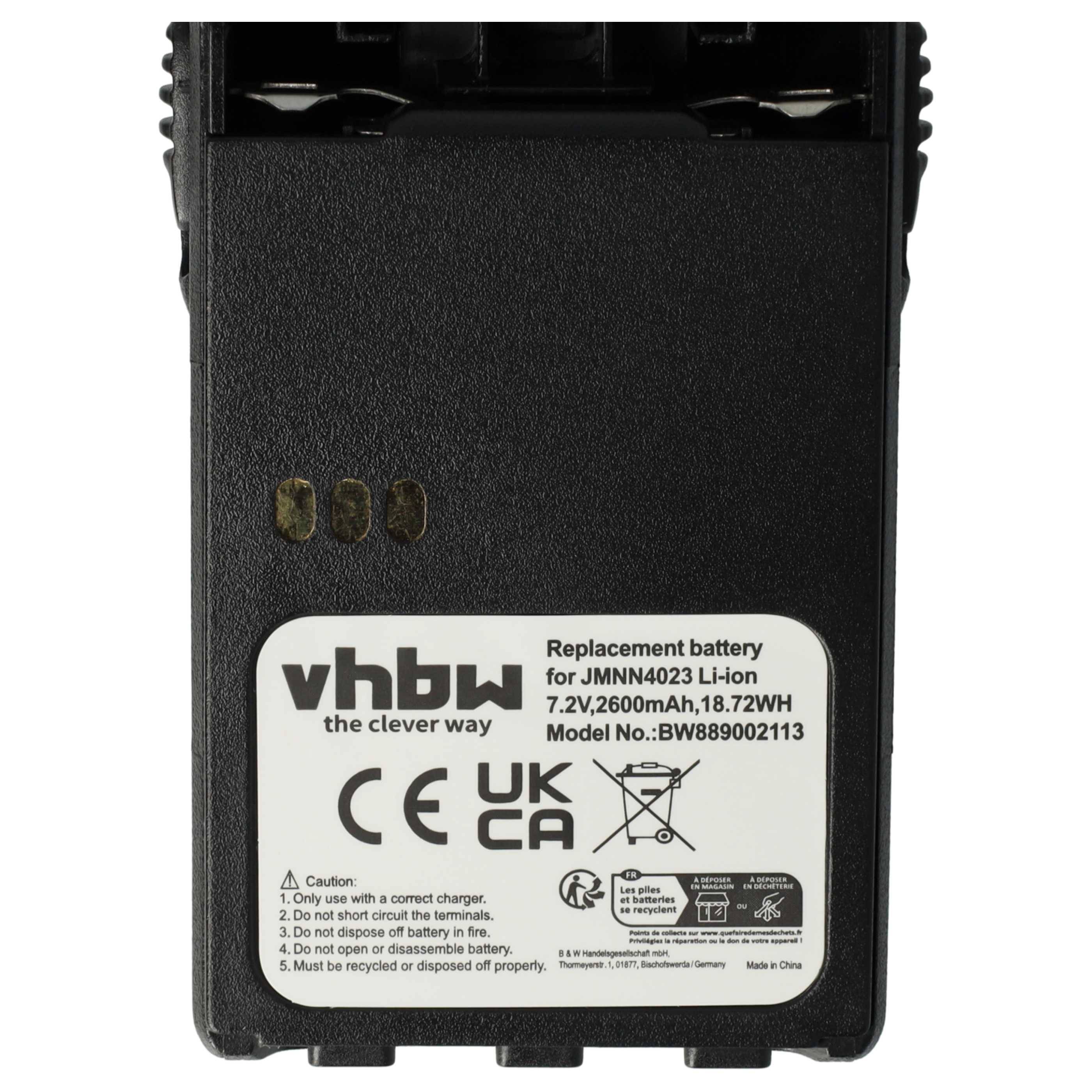 vhbw 5x Akku Ersatz für Motorola JMNN4023BR, JMNN4023, JMNN4024 für Funkgerät, Walkie Talkie (2600 mAh, 7,2 V, Li-Ion) + Gürtelclip