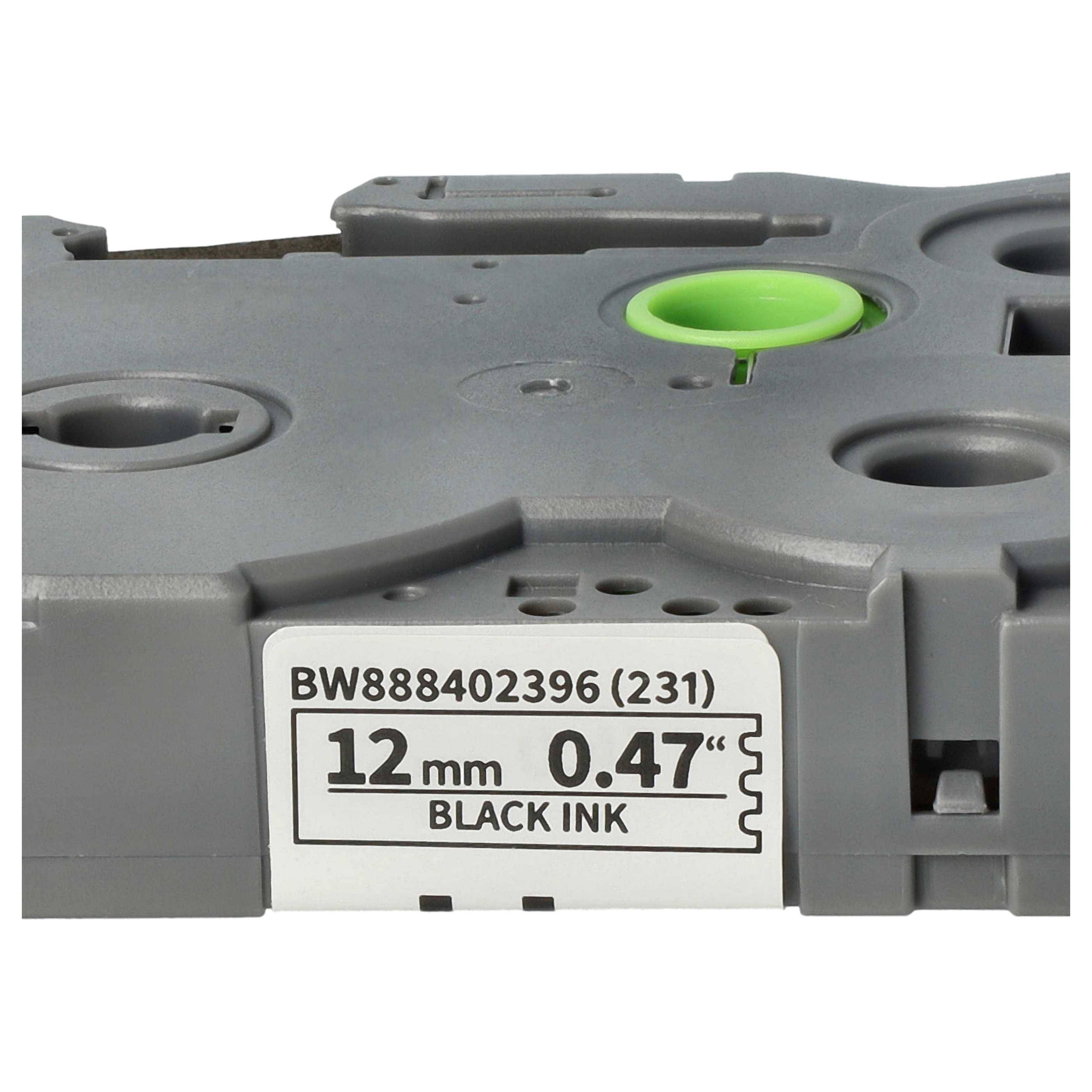 vhbw 10x Schriftband-Kassette kompatibel mit Brother PT 550, 550A, 540C, 580C, 7100VP, 7100 Etiketten-Drucker 4m x 12mm Schwarz auf Weiß, Laminiert