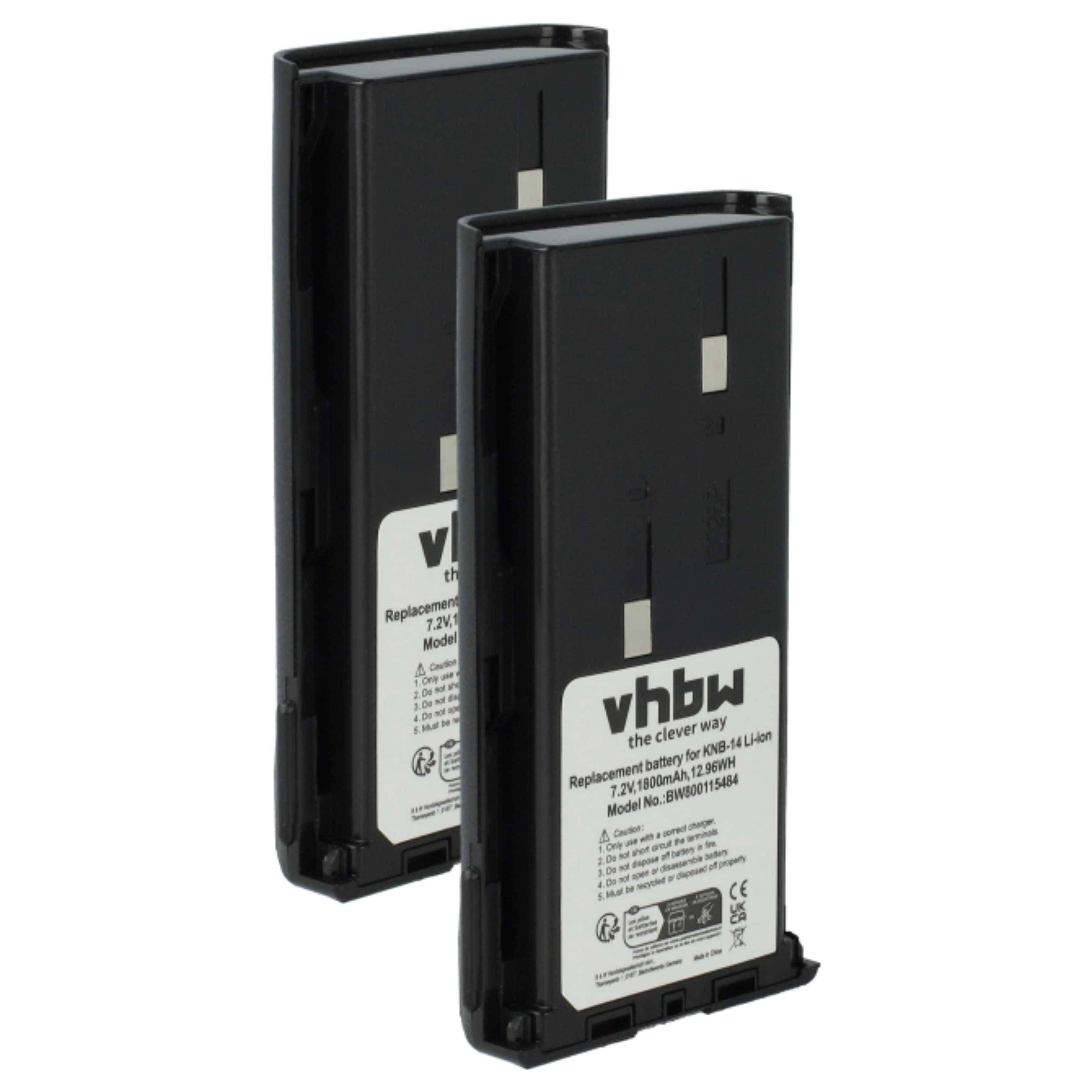 vhbw 2x Akku kompatibel mit Kenwood TK-270G, TK-260GE, TK-260G, TK-261, TK-250, TK-270, TK-260 Funkgerät, Walkie Talkie (1800 mAh, 7,4 V, Li-Ion)