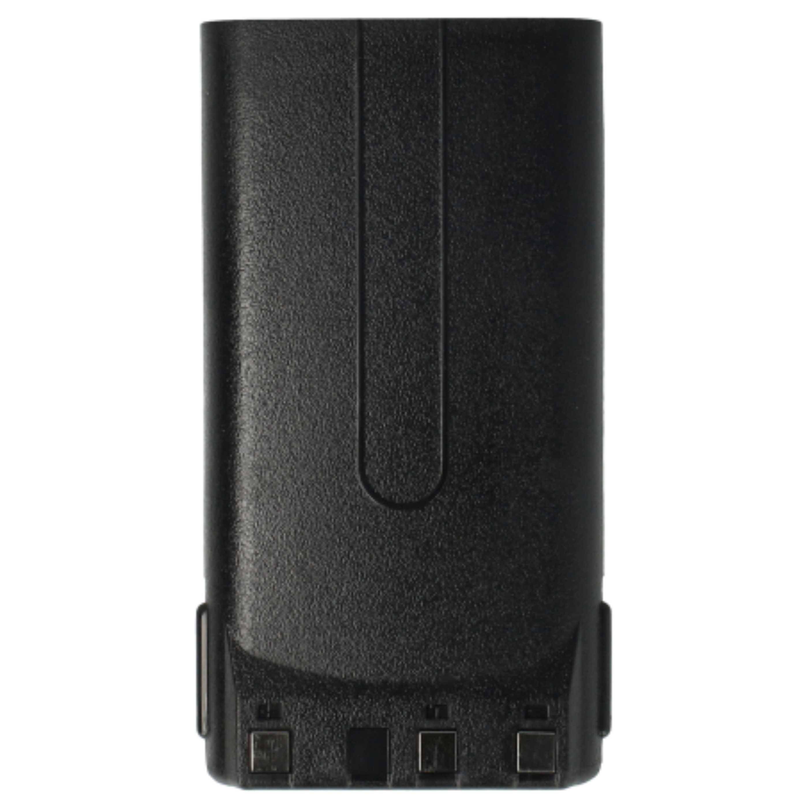 Ein schwarzes, rechteckiges wiederaufladbares Batteriepack mit drei Metallverbinderstiften an der Unterseite, das häufig in elektronischen Geräten verwendet wird.