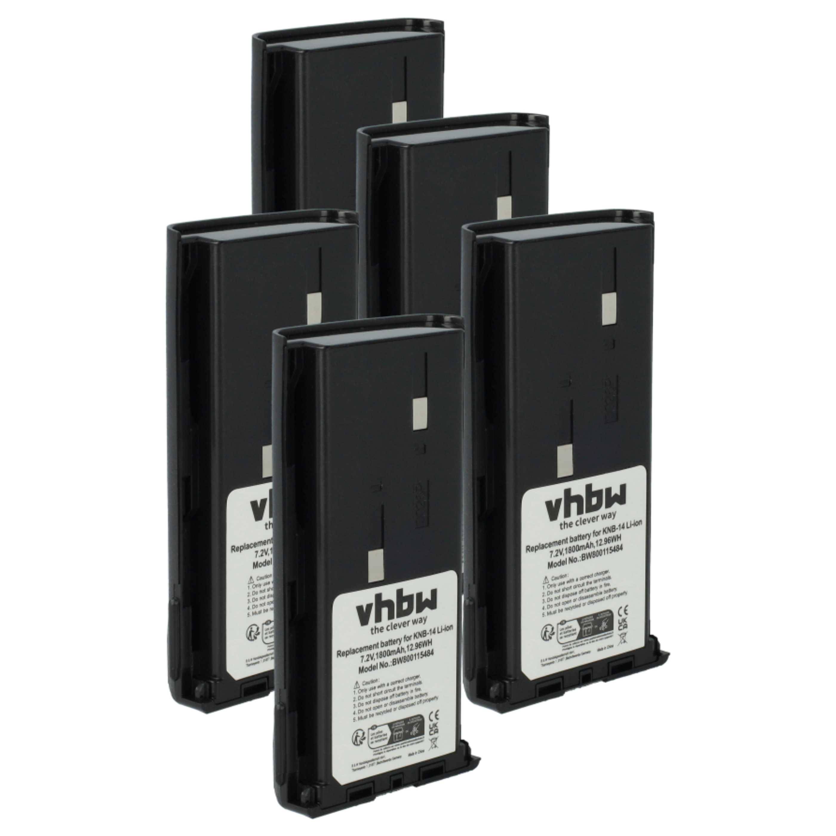 vhbw 5x Akku kompatibel mit Kenwood TK-270G, TK-260GE, TK-260G, TK-261, TK-250, TK-270, TK-260 Funkgerät, Walkie Talkie (1800 mAh, 7,4 V, Li-Ion)