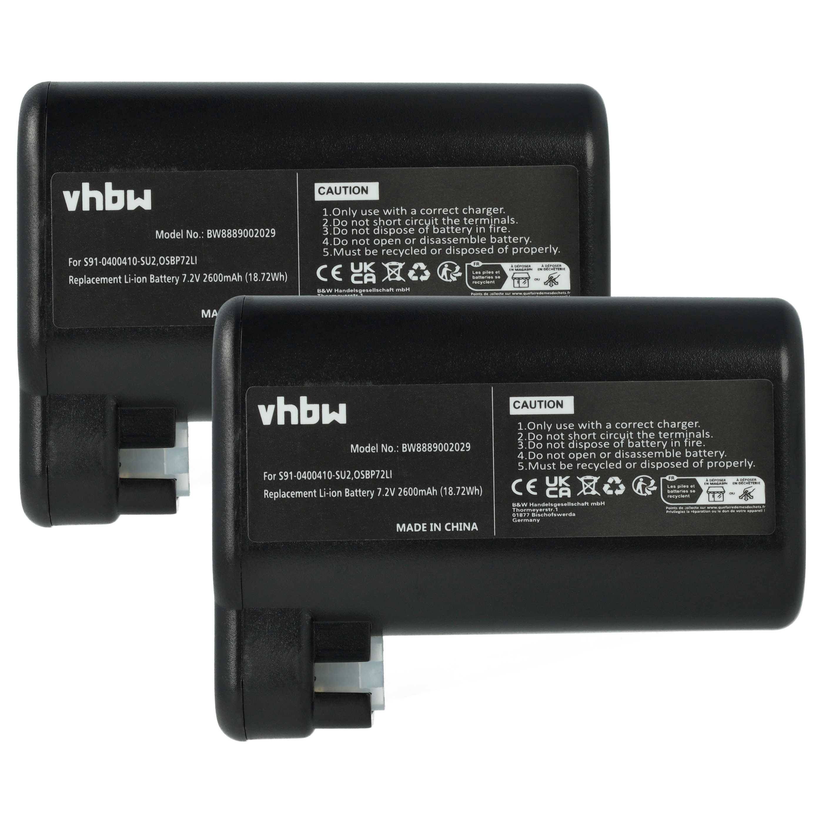 vhbw 2x Akku kompatibel mit AEG 900277268, 900258195, 900277283, 900277479, 900277478, 900277483 Saugroboter (2600 mAh, 7,2 V, Li-Ion)