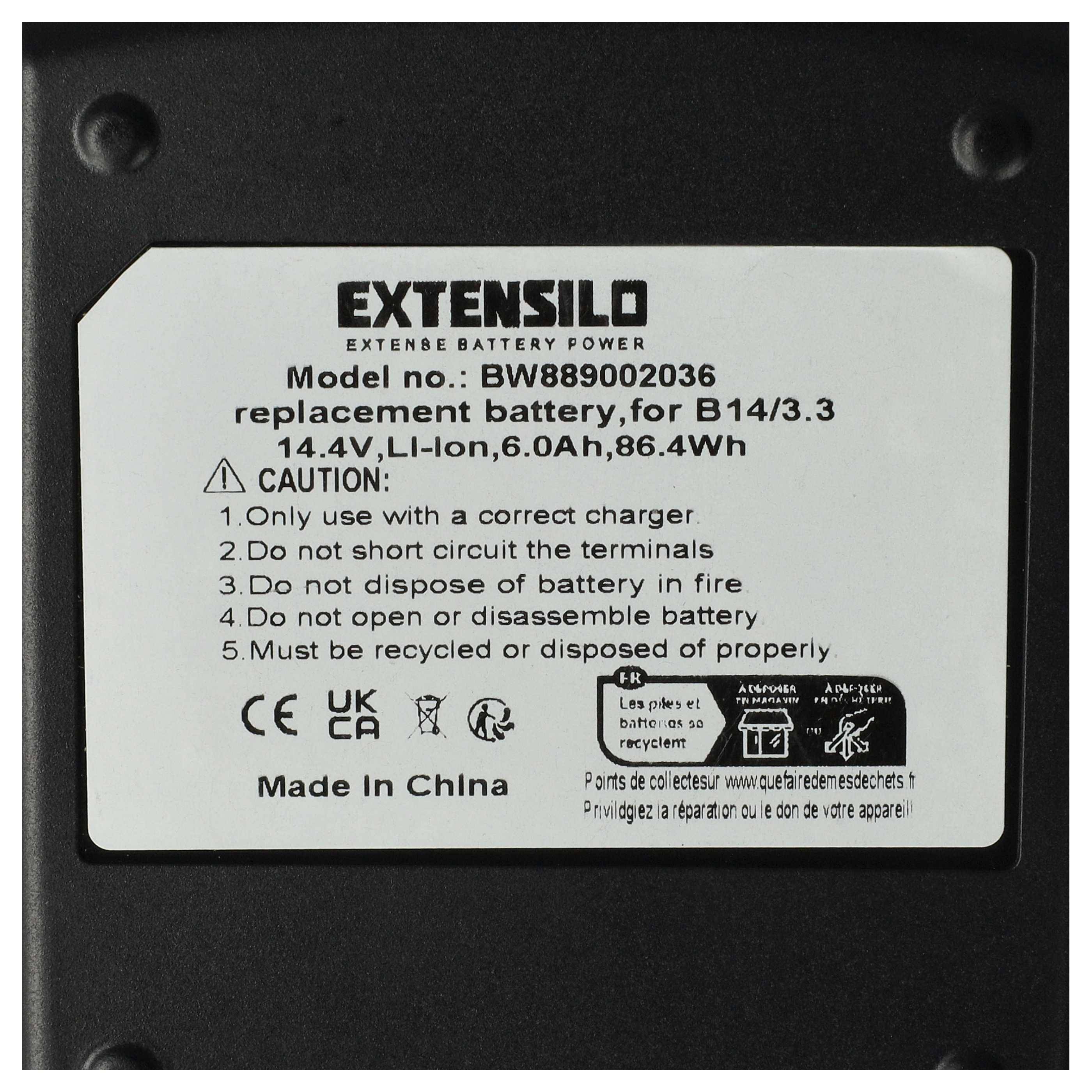 EXTENSILO 3x Akku Ersatz für Hilti 429788, B14/3.3, 418263 für Werkzeug (6000 mAh, Li-Ion, 14,4 V)