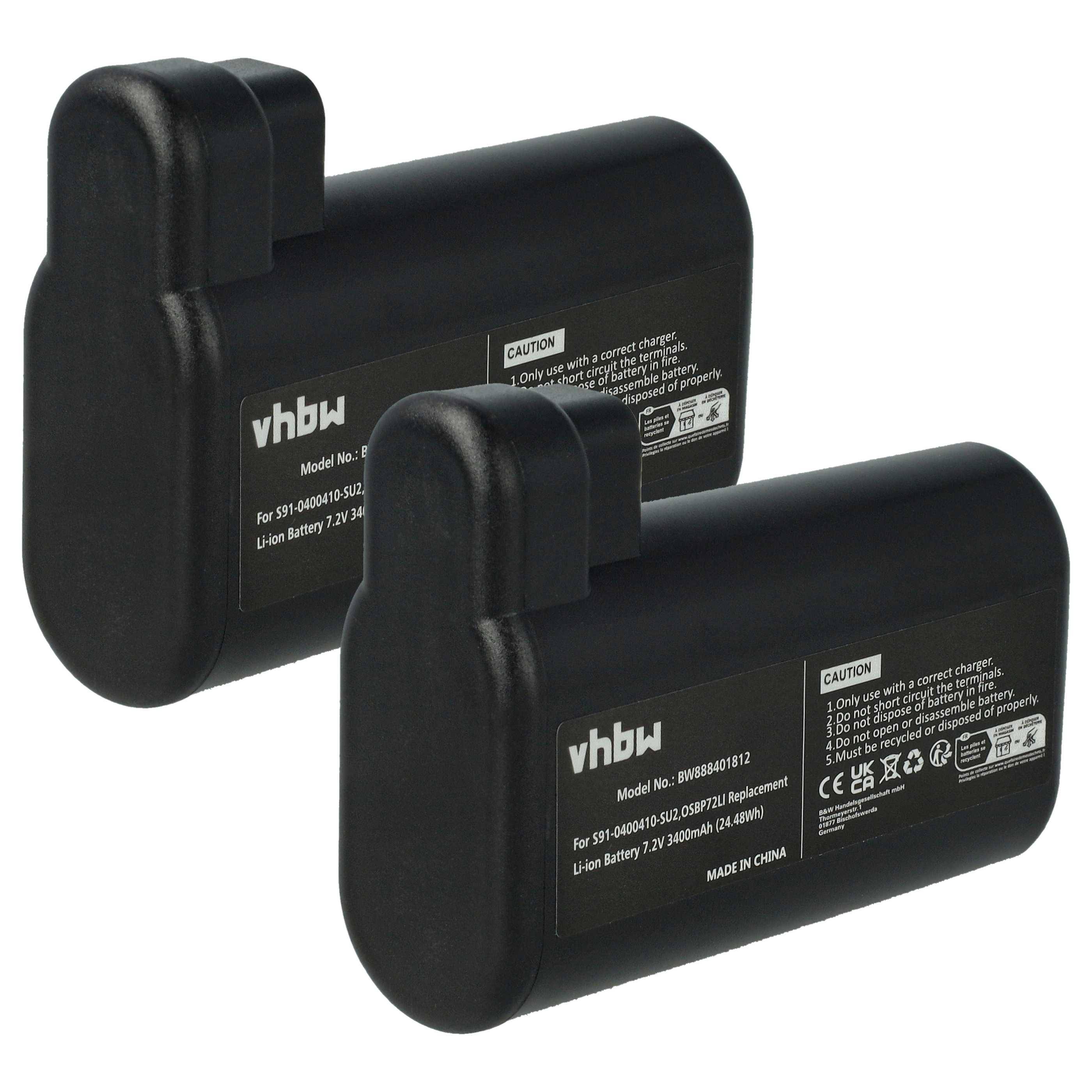 vhbw 2x Akku kompatibel mit AEG 900277268, 900258195, 900277283, 900277479, 900277478, 900277483 Staubsauger Schwarz (3400 mAh, 7,2 V, Li-Ion)