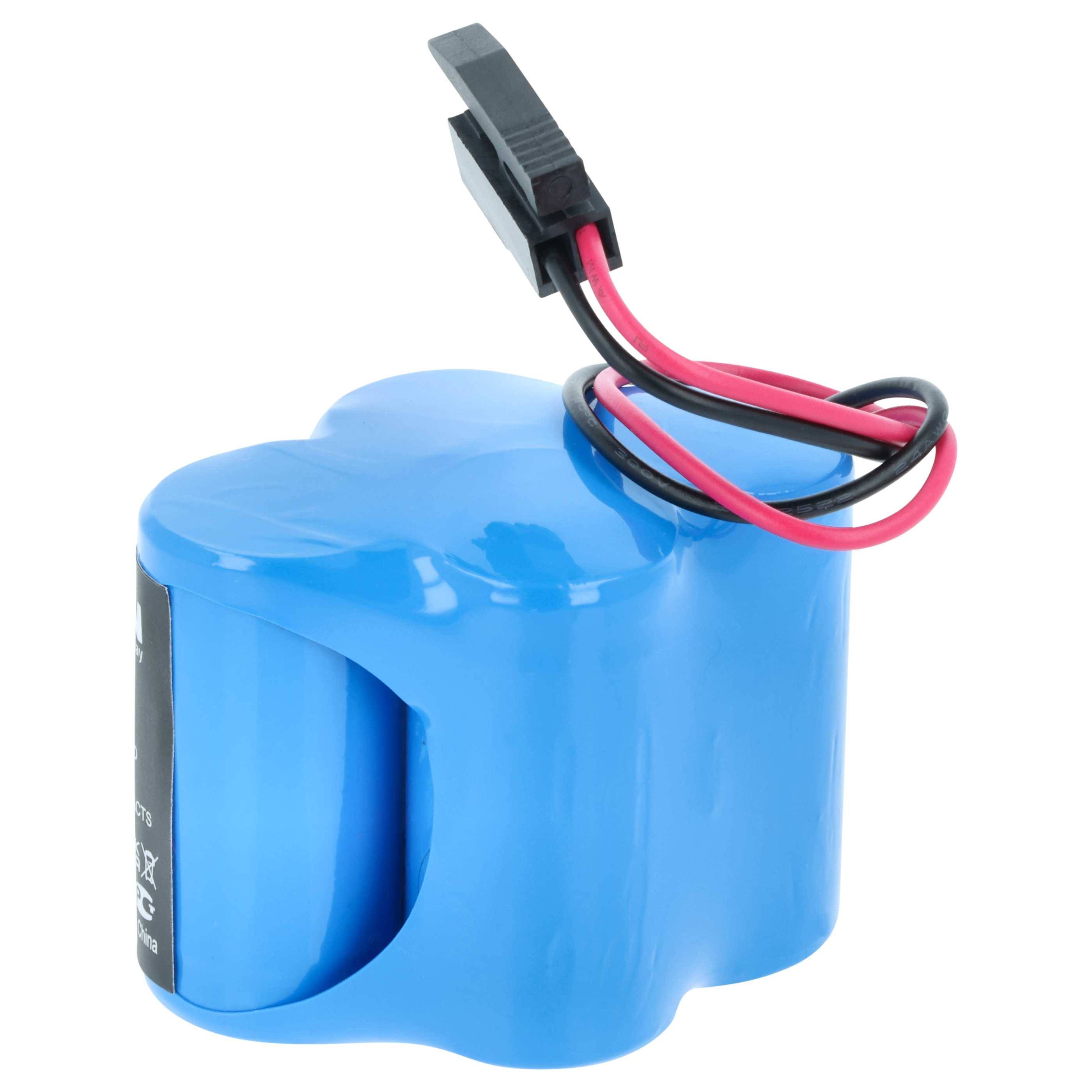 Ein blauer Lithium-Akkupack mit angeschlossenen roten und schwarzen Kabeln, verwendet für elektronische Geräte, mit Betonung auf seinem kompakten Design.