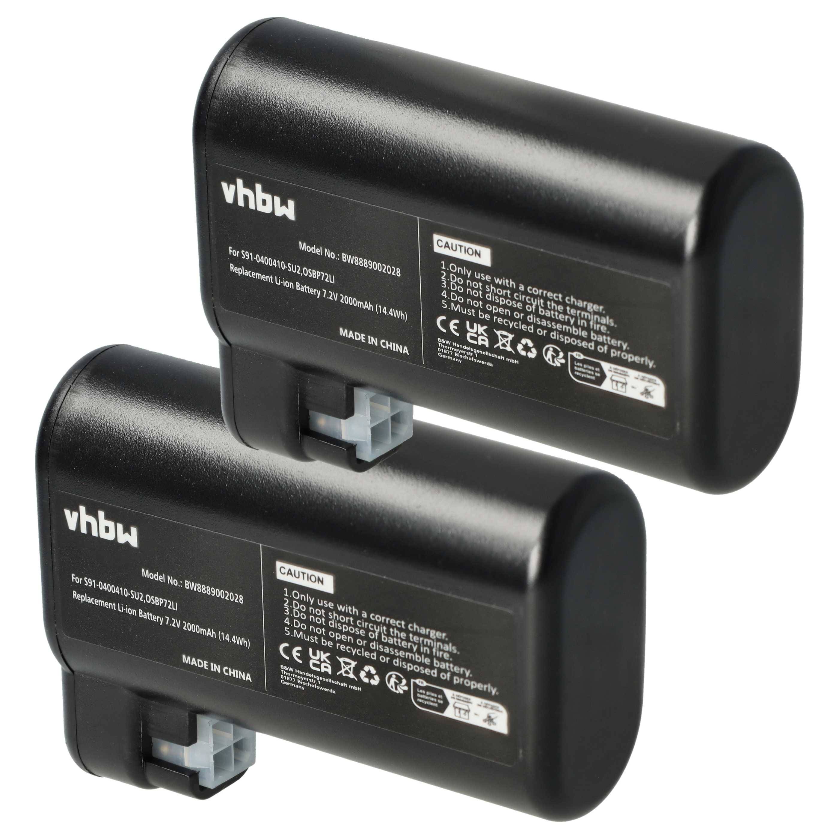 vhbw 2x Akku kompatibel mit Electrolux 900258192, 900257983, 900257877, 900258312, 900258193 Saugroboter (2000 mAh, 7,2 V, Li-Ion)