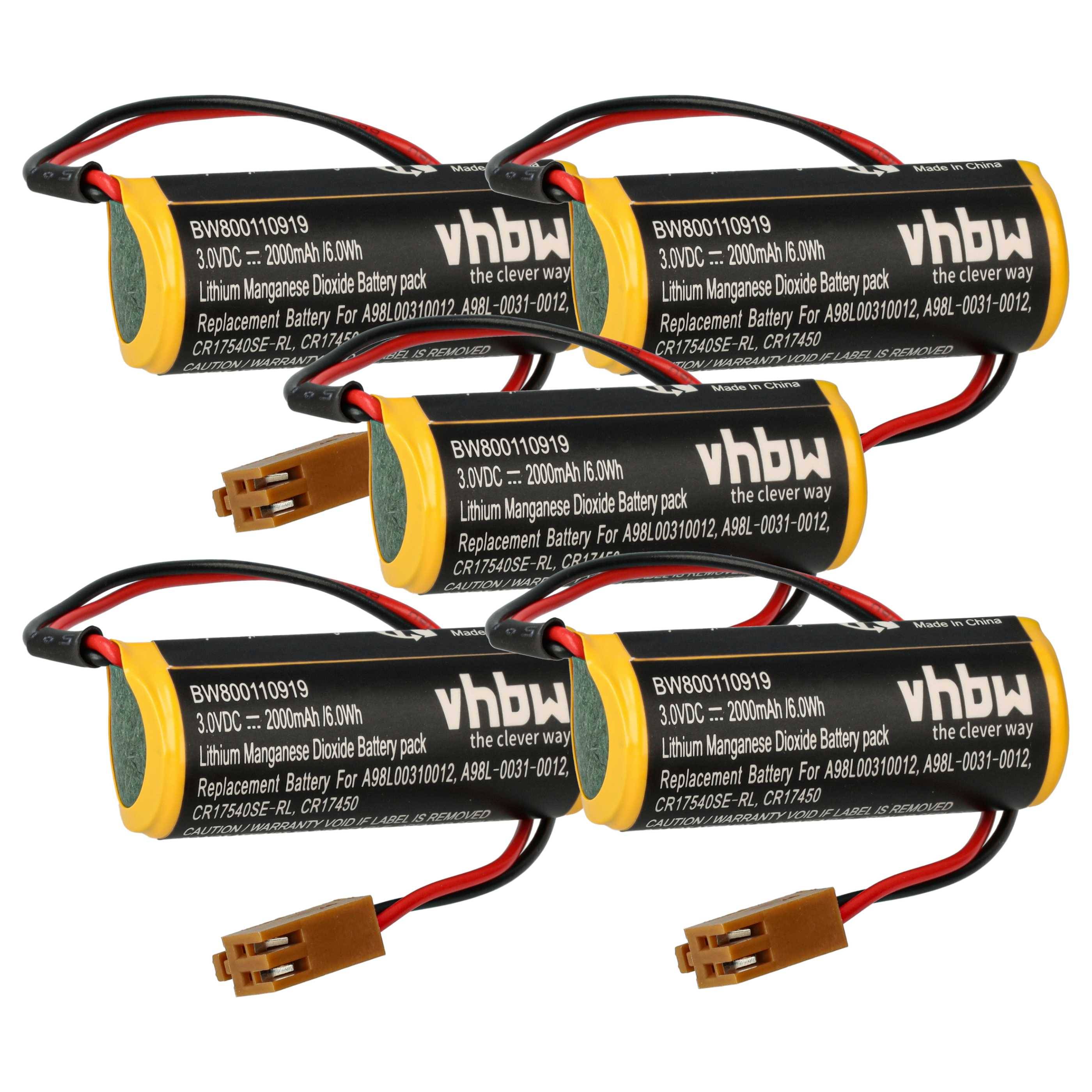 vhbw 5x Batterie kompatibel mit GE Fanuc 16/18-C, 16/18-B, 15i-B, 0i-B, 15i-A, 15-B, 0i-Mate-B, 0i-D Steuereinheit (2000 mAh, 3 V, Li-MnO2)