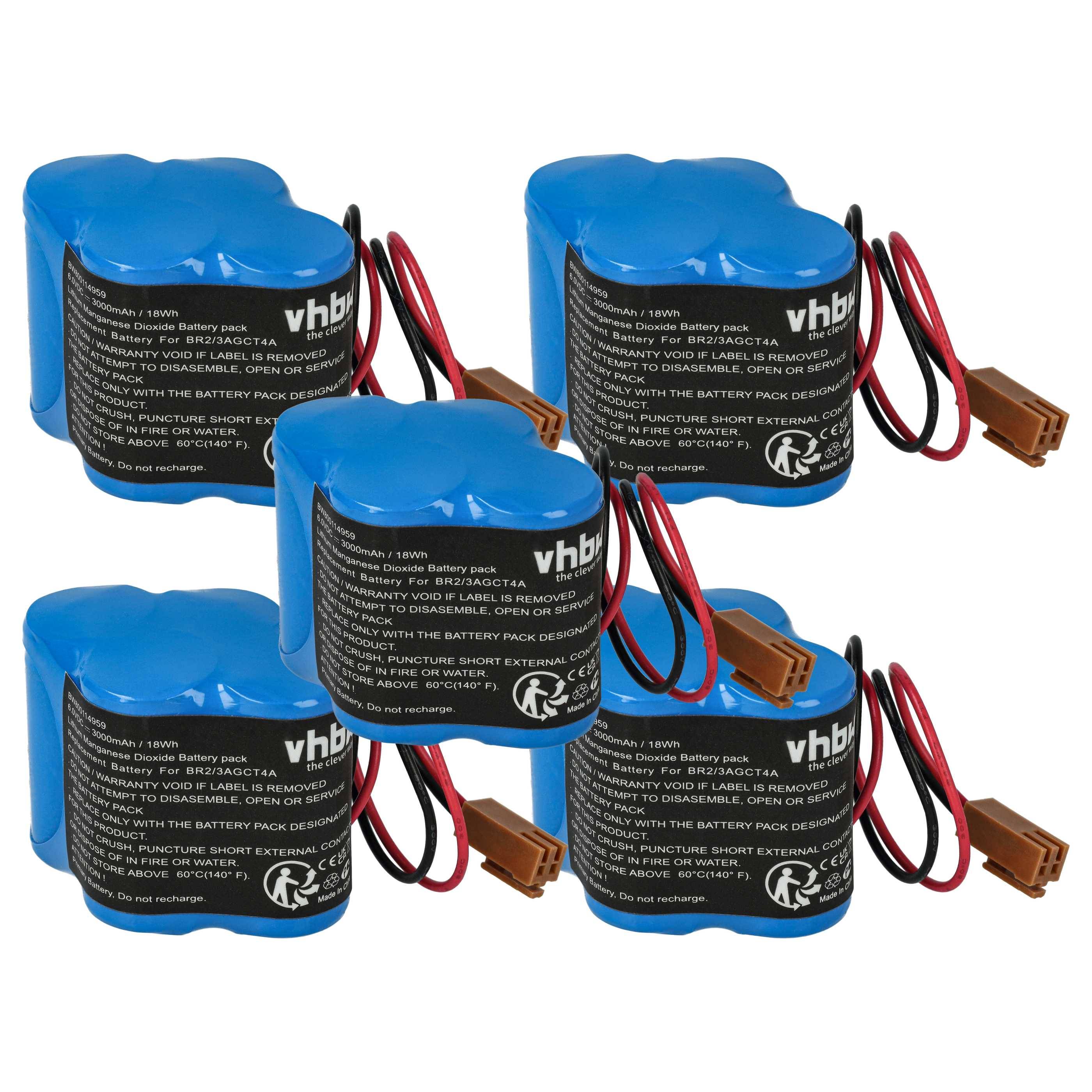 vhbw 5x Batterie Ersatz für GE / Fanuc BR2/3AGCT4A, BR-2/3AGCT4A, CL 25A, PLC 18-T für Steuereinheit (3000 mAh, 6 V, Li-MnO2)