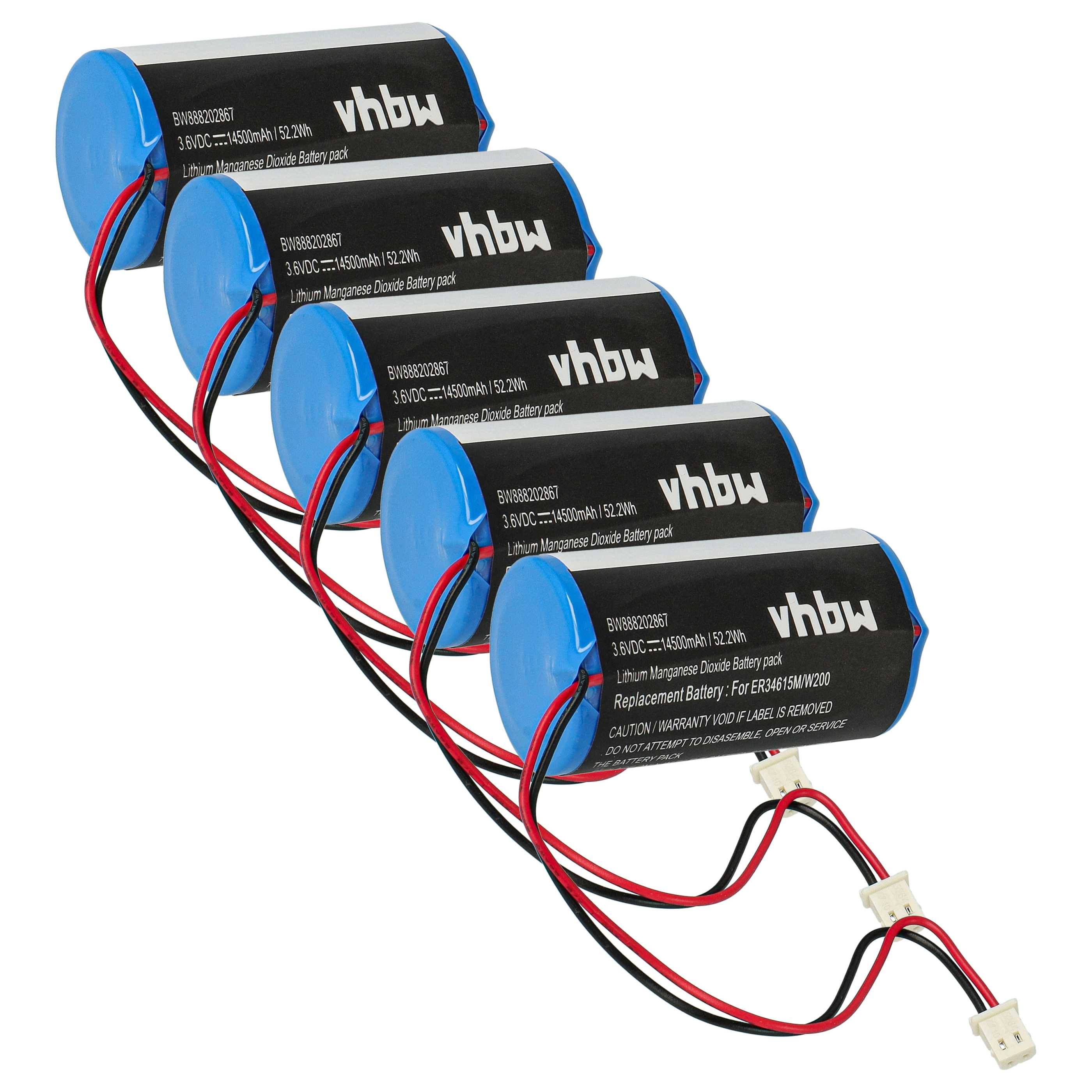 vhbw 5x Batterie Ersatz für Visonic U-ER34615M/W200 für Alarmanlage, Alarmsystem (14500 mAh, 3,6 V, Li-SOCl2)