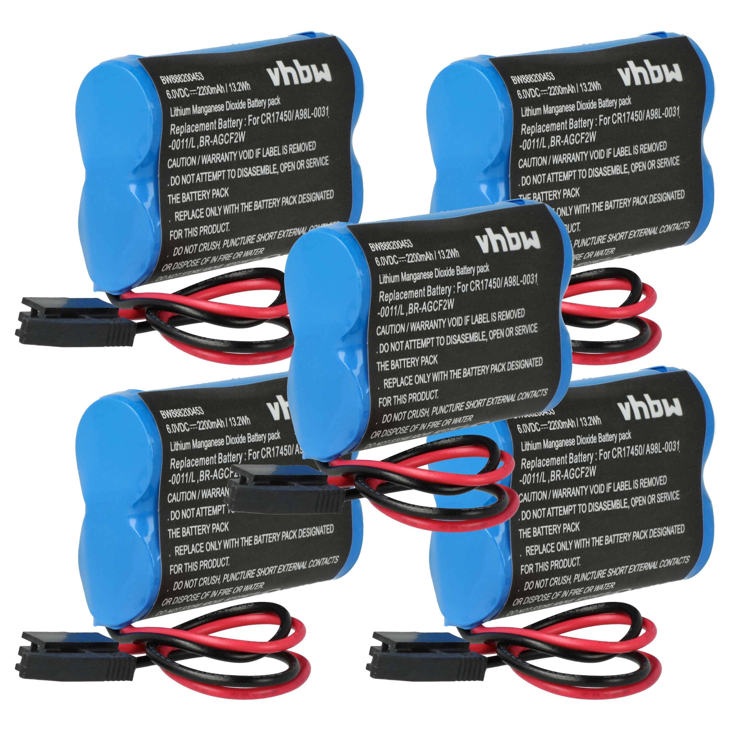 vhbw 5x Batterie kompatibel mit GE / Fanuc A06B-6093-K001, A98L-0031-0011/L PLC Programmable Logic Controller (2200 mAh, 6 V, Li-MnO2)