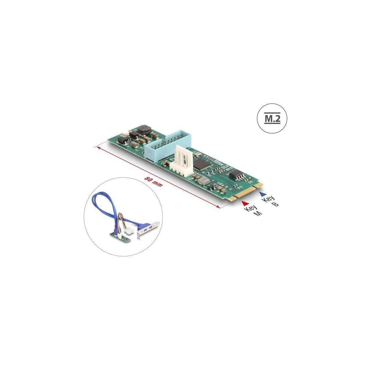 61065 - Konverter M.2 Key BM Stecker zu 2 x USB 5 Gbps Typ-A Buchse mit 50 cm Kab