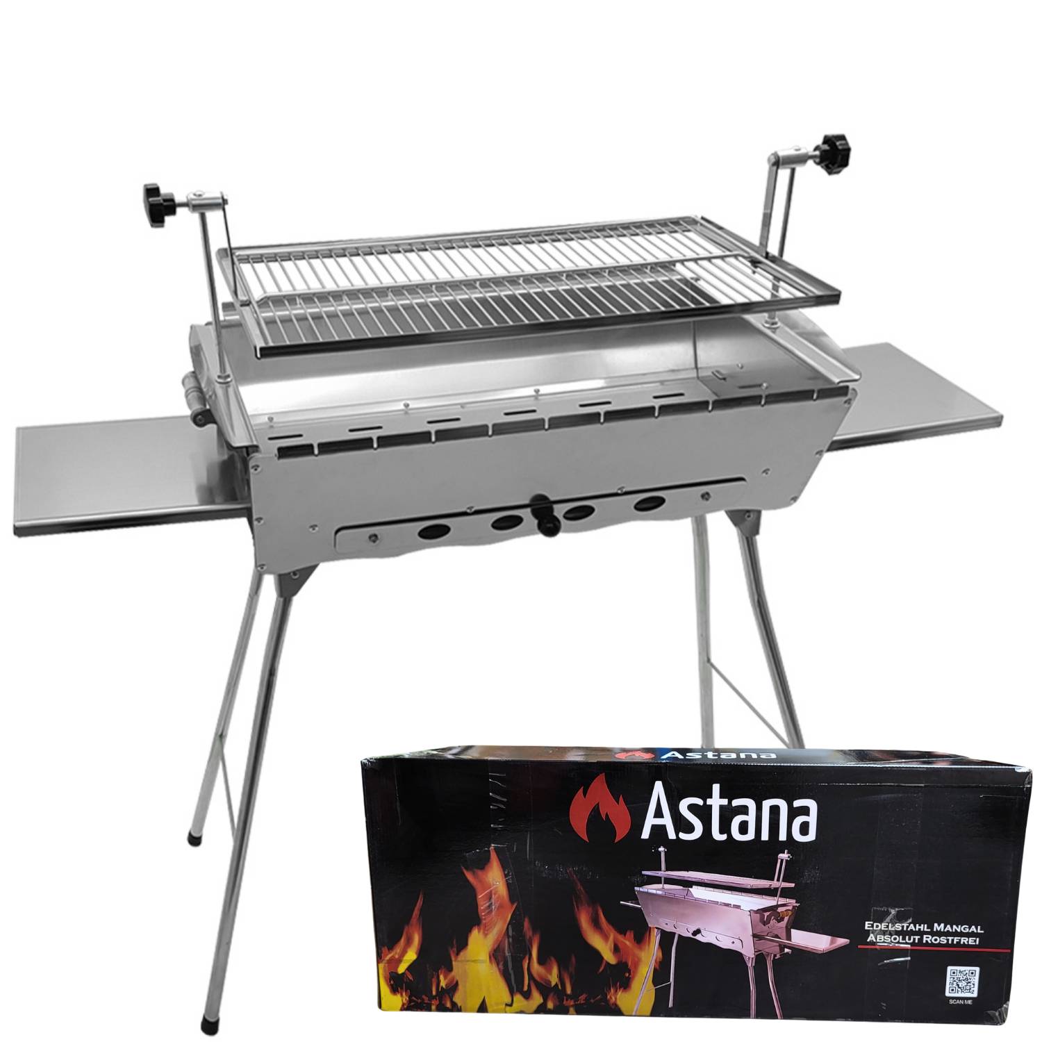Mangal Edelstahl Astana 2mm rostfrei Schaschlik Grill Rost verstellbar