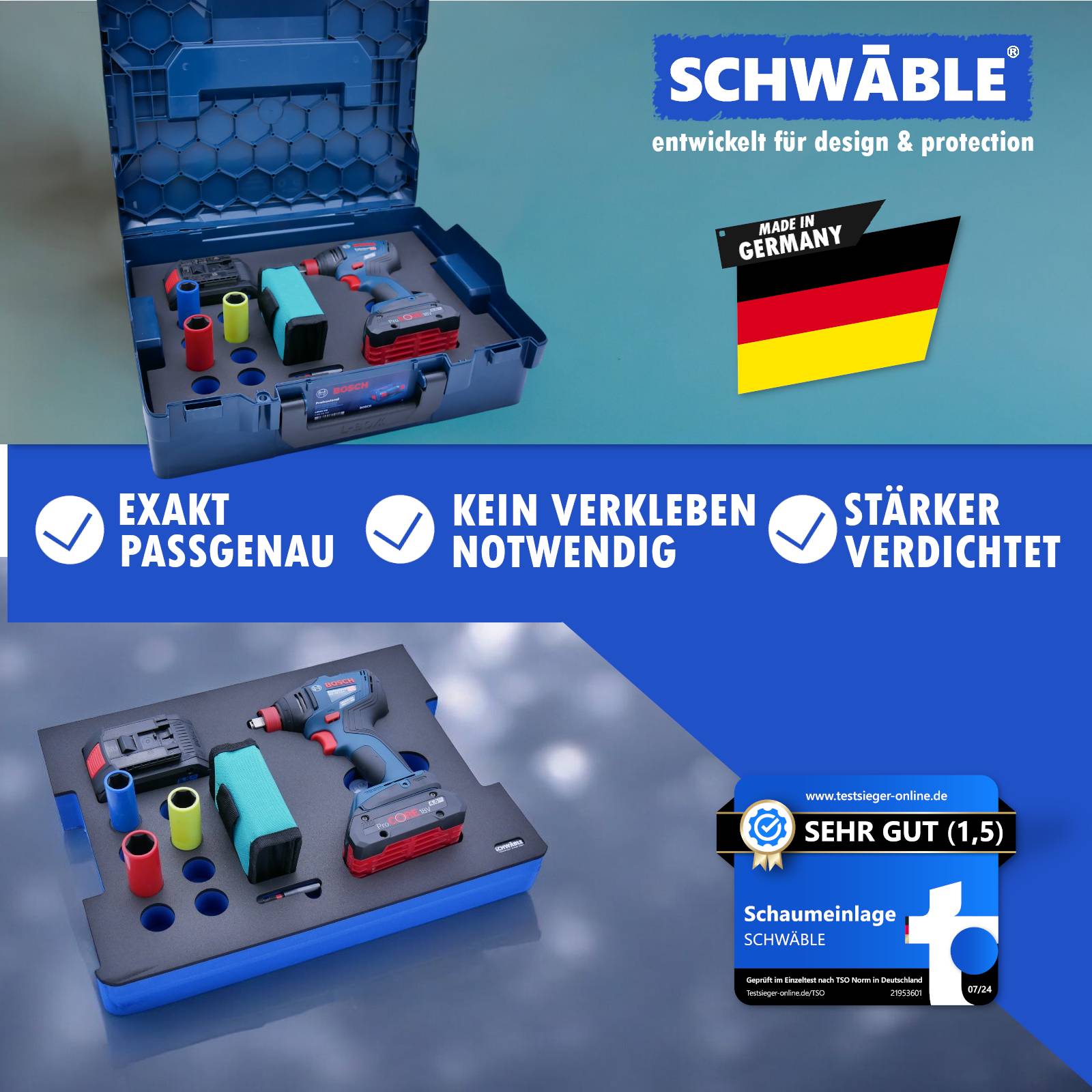SCHWÄBLE® Schaumeinlage Schaumstoffeinlage Bosch Akku-Schlagschrauber GDX18V-210