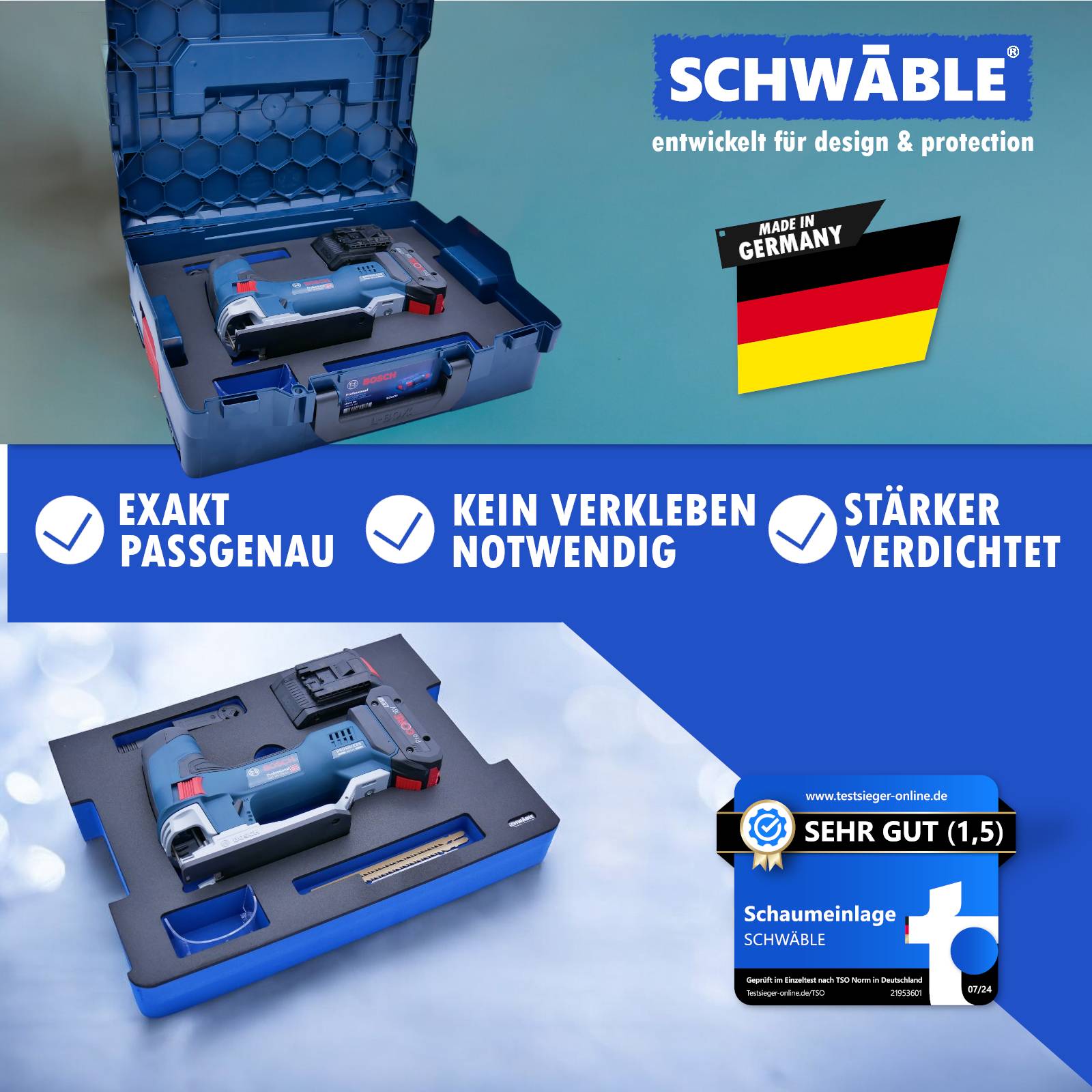 SCHWÄBLE® Schaumeinlage Schaumstoffeinlage für Bosch Akku-Stichsäge GST18V-155S