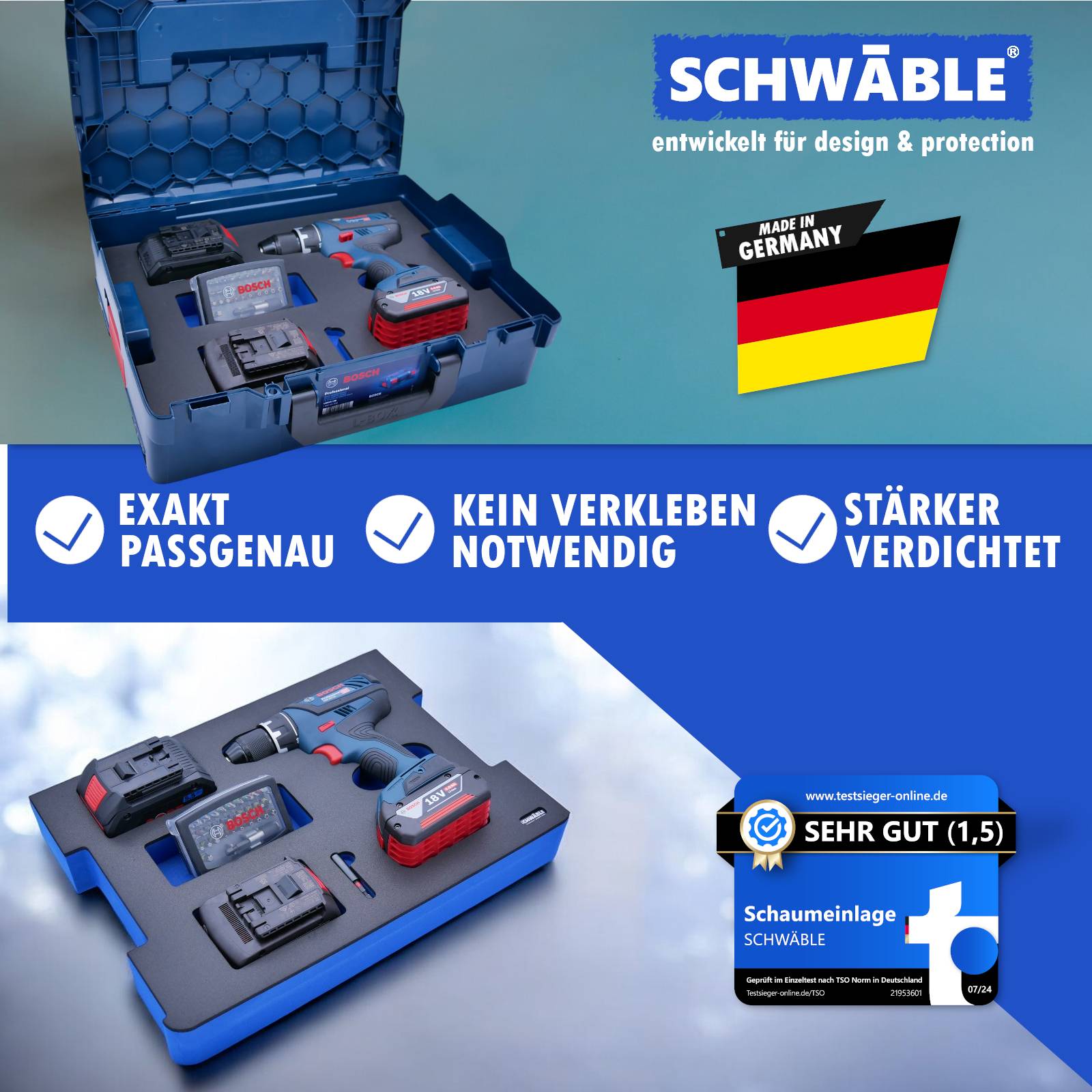 SCHWÄBLE® Schaumeinlage Schaumstoffeinlage f. Bosch Akku-Bohrschrauber GSR18V-28