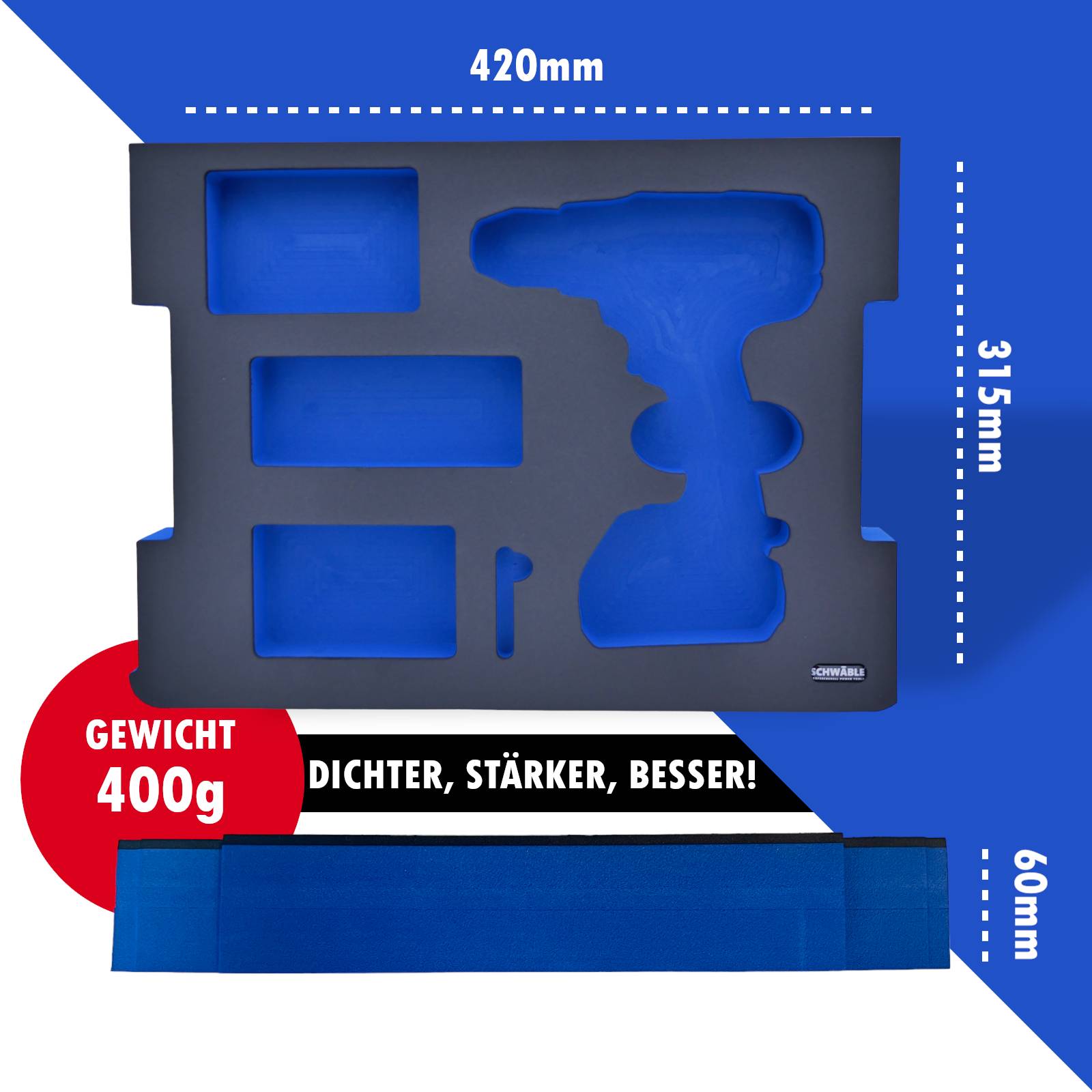 SCHWÄBLE® Schaumeinlage Schaumstoffeinlage f. Bosch Akku-Bohrschrauber GSR18V-28