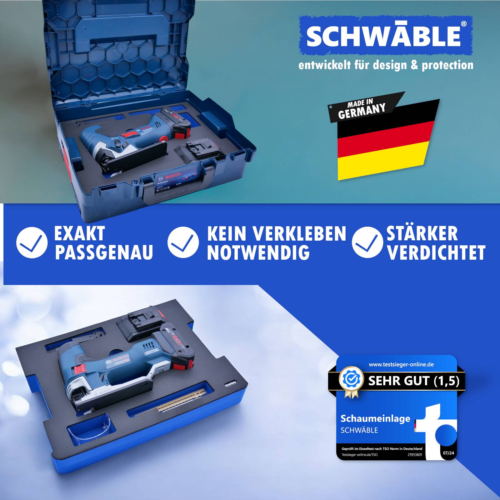 SCHWÄBLE® Schaumeinlage Schaumstoffeinlage für Bosch Akku-Stichsäge GST18V-125S