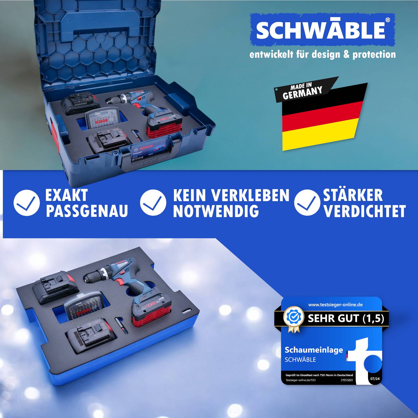 SCHWÄBLE® Schaumeinlage Schaumstoffeinlage f. Bosch Akku-Bohrschrauber GSB18V-90