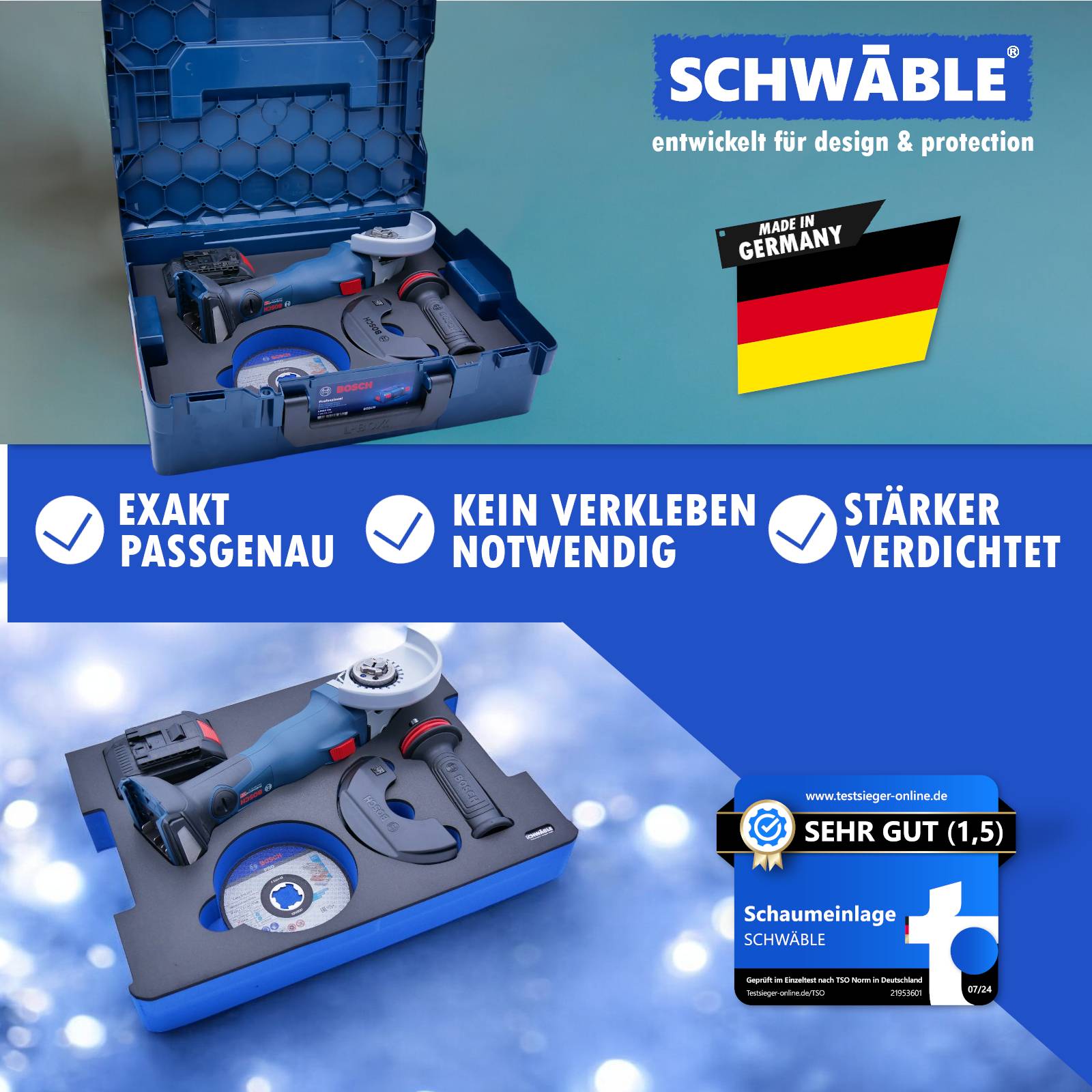 SCHWÄBLE® Schaumeinlage Schaumstoffeinlage Bosch Akku-Winkelschleifer GWX18V-10