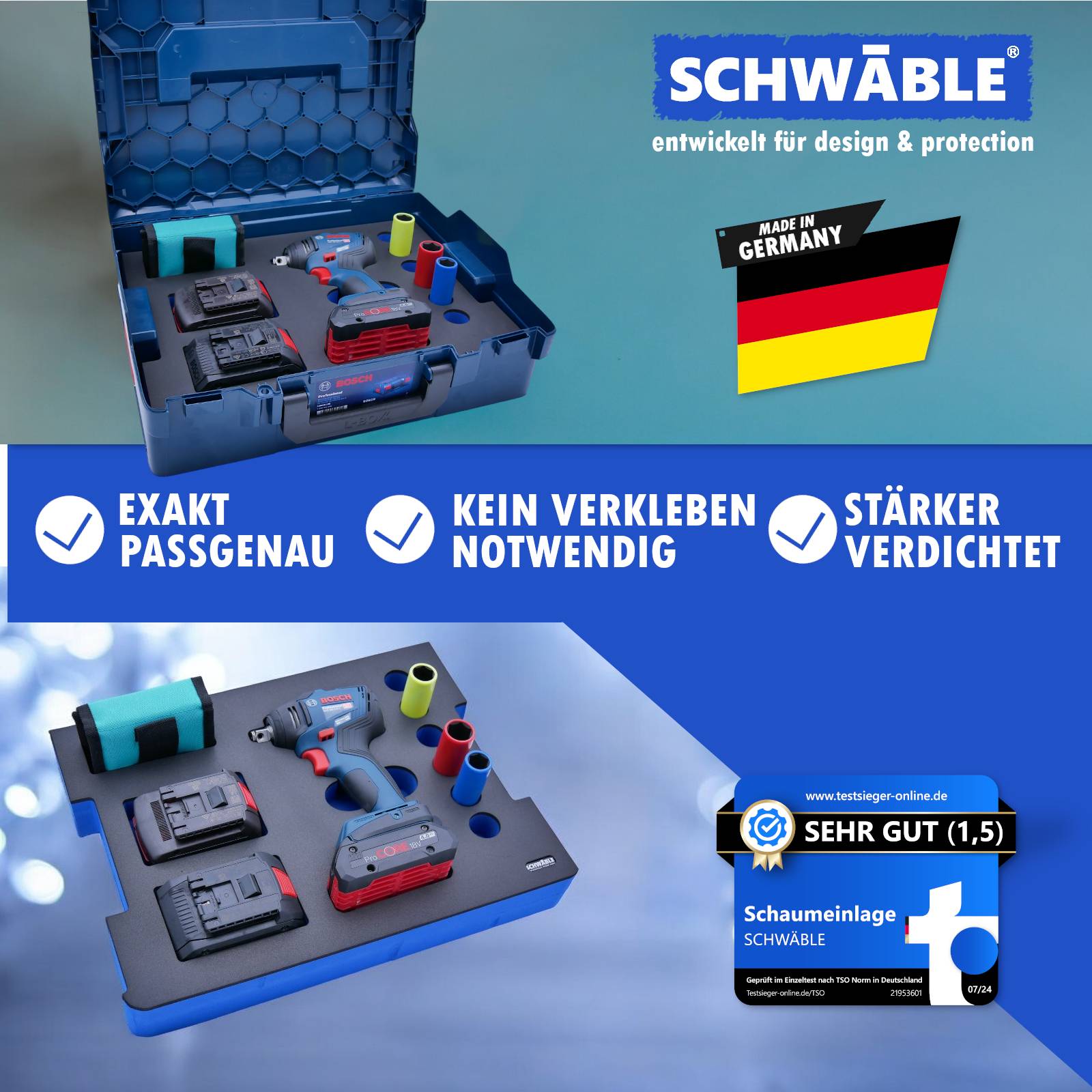 SCHWÄBLE® Schaumeinlage Schaumstoffeinlage Bosch Akku-Schlagschrauber GDS18V-210