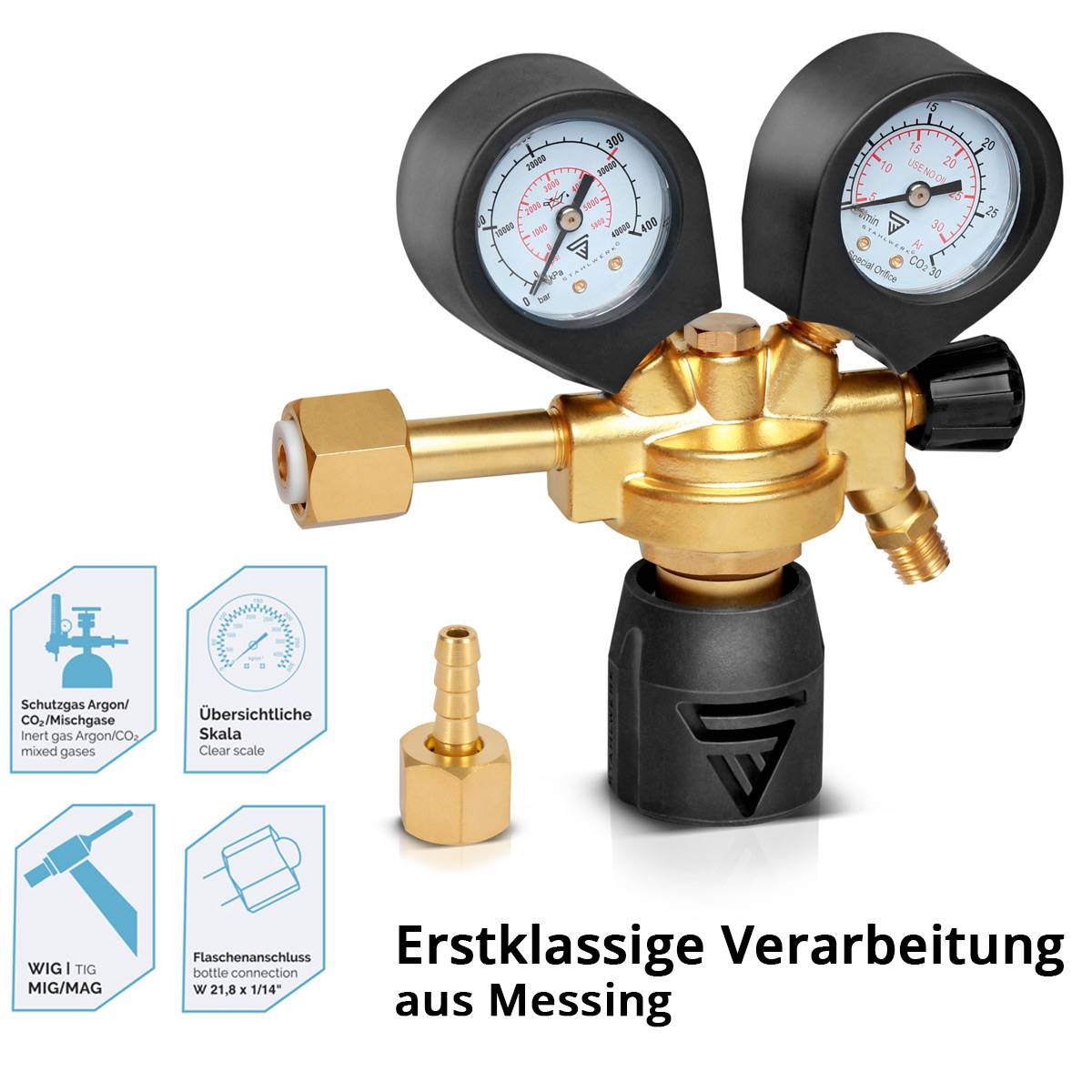 STAHLWERK Druckminderer ST-300 Pro bis 300 bar für Standard-Gasflaschen DIN EN