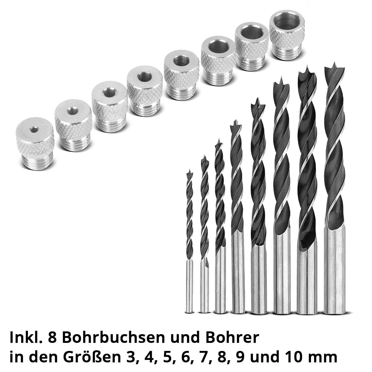 STAHLWERK Dübellehren-Set mit Bohrbuchsen Bohrern Selbstzentrierende Dübelhilfe