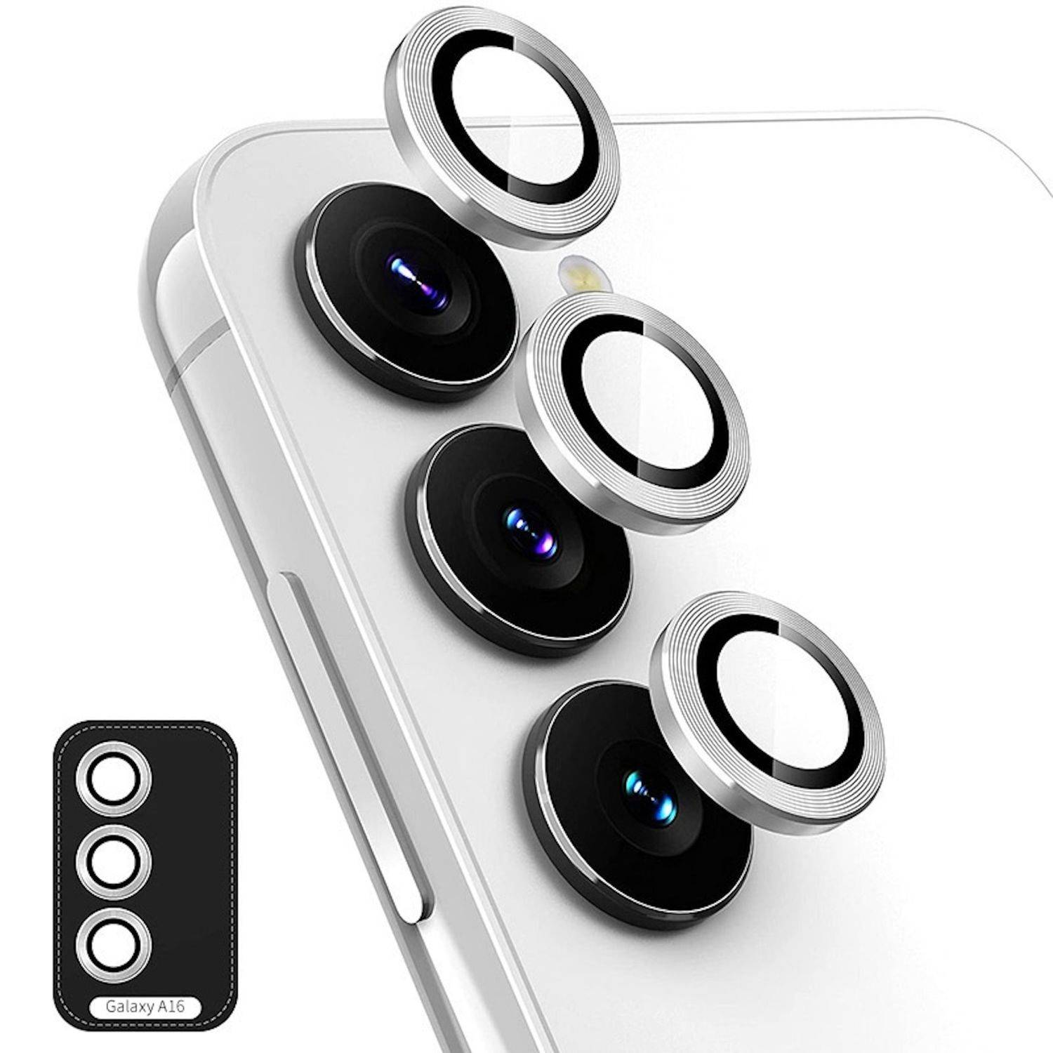 Für Samsung Galaxy A16 Aluminium Ring Kamera + H9 Tempered Hart Glas Silber