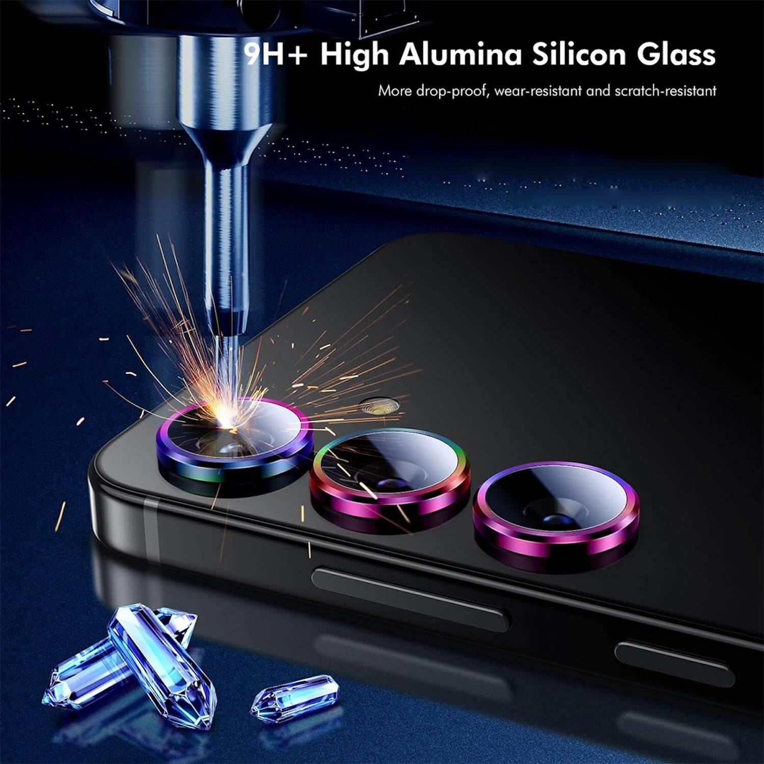 Für Samsung Galaxy A16 Aluminium Ring Kamera + H9 Tempered Hart Glas Silber