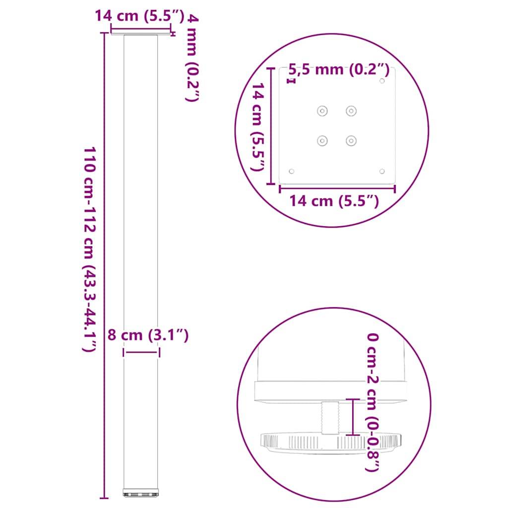 vidaXL Bartischbeine 4 Stk. Schwarz 110-112 cm Stahl