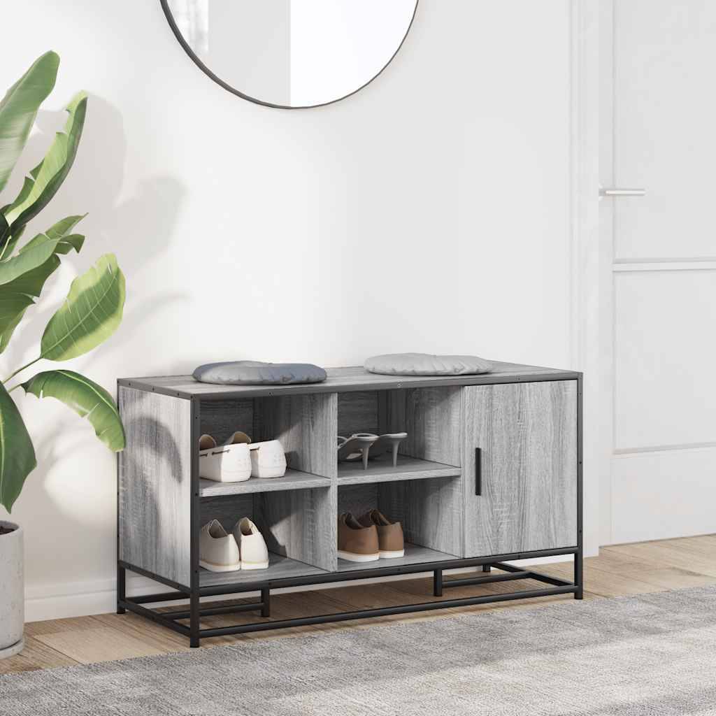 vidaXL Schuhbank Grau Sonoma 100x40x53,5 cm Holzwerkstoff und Metall