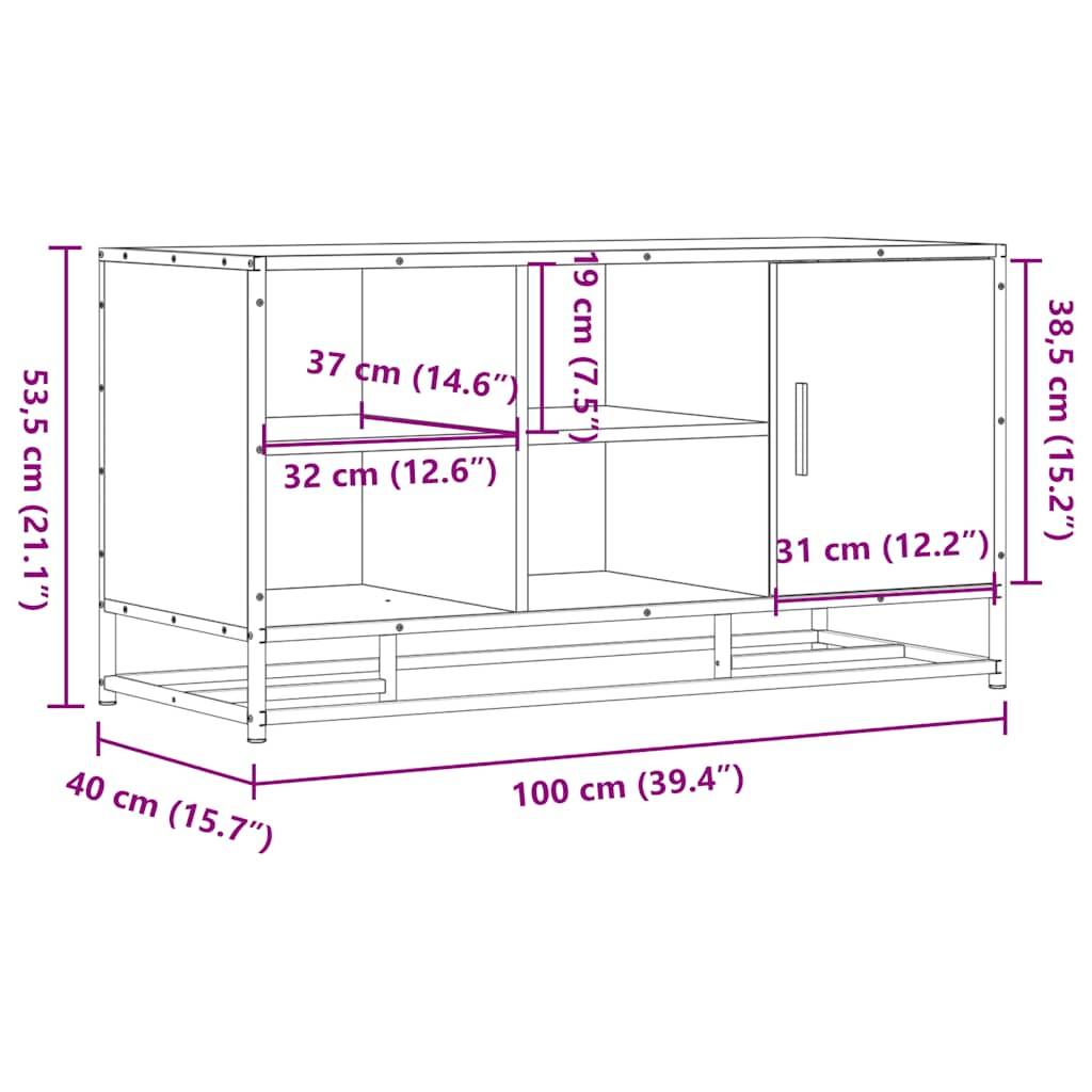 vidaXL Schuhbank Grau Sonoma 100x40x53,5 cm Holzwerkstoff und Metall