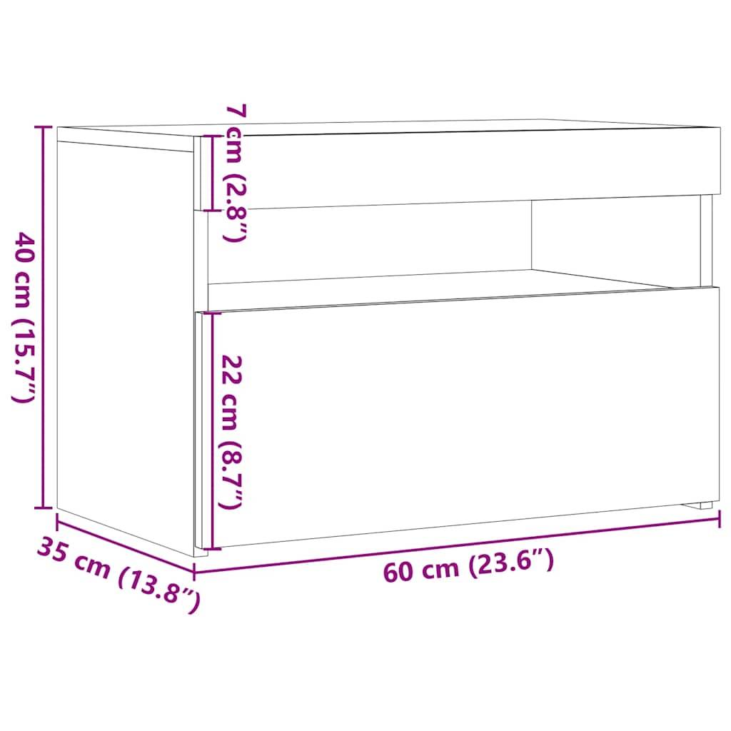 vidaXL Nachttisch mit LED-Leuchten Artisan-Eiche 60x35x40 cm