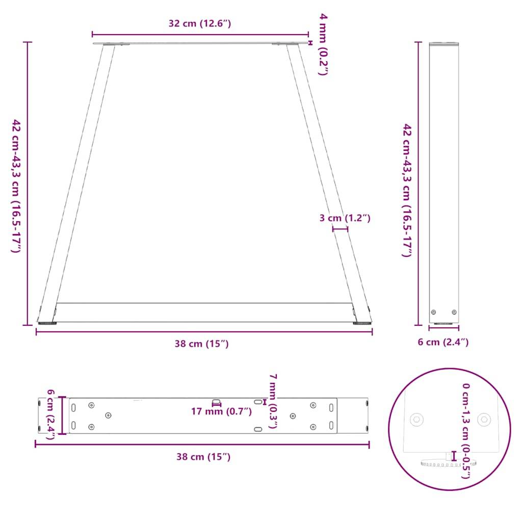 vidaXL Couchtischbeine V-Form 2 Stück Naturstahl 38x(42-43,3) cm Stahl