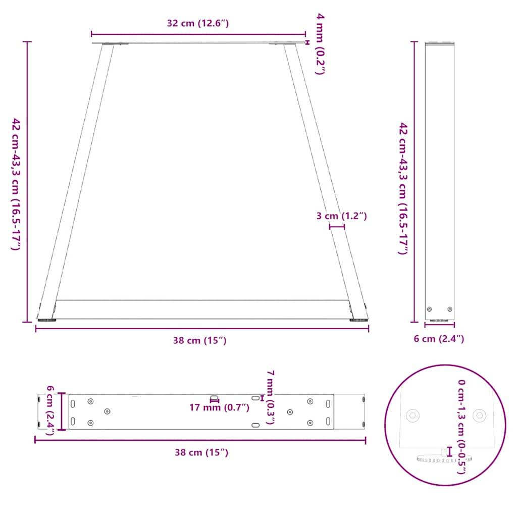 vidaXL Couchtischbeine V-Form 2 Stück Weiß 38x(42-43,3) cm Stahl