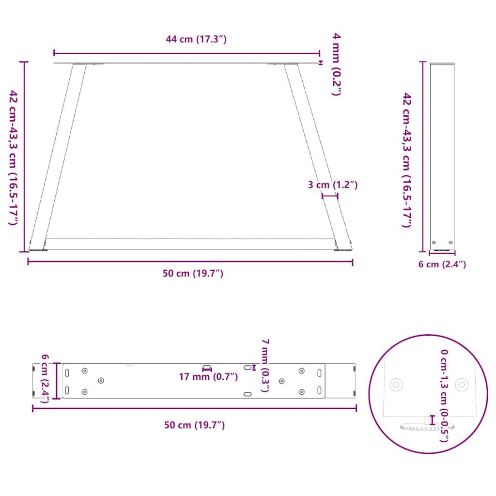 vidaXL Couchtischbeine V-Form 2 Stück Weiß 50x(42-43,3) cm Stahl