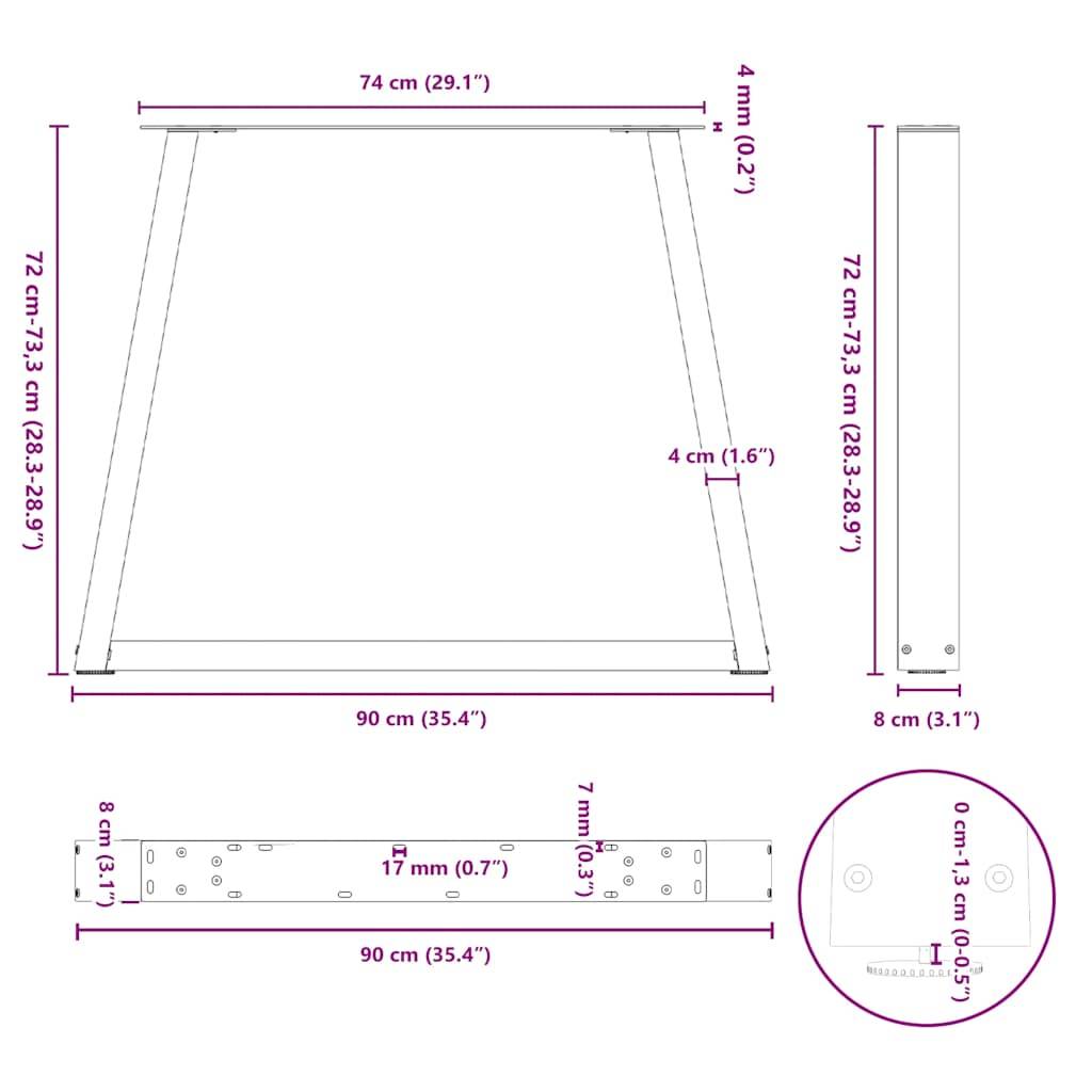vidaXL Esstisch Beine V-Form 2 Stück Naturstahl 90x(72-73,3) cm Stahl