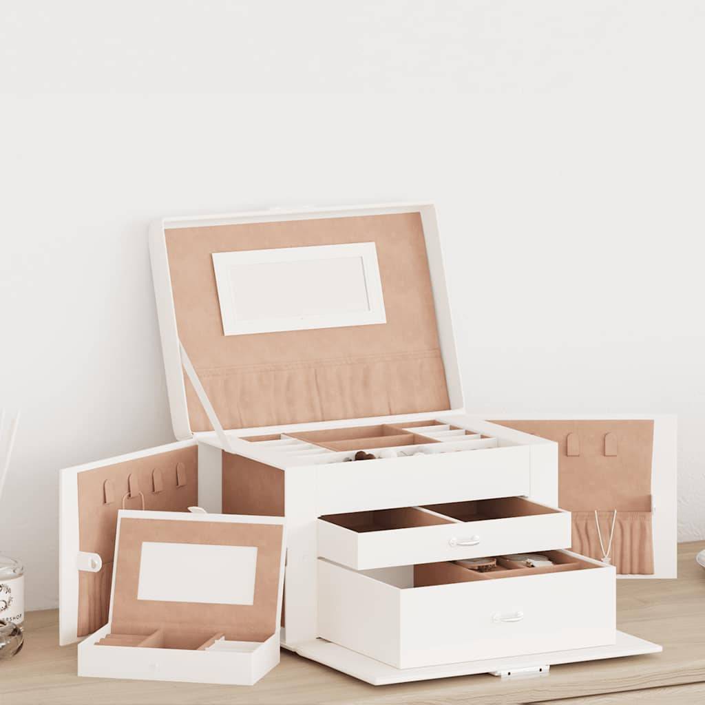 vidaXL Schmuckkästchen 3-Schichten mit Spiegel Abschließbar Weiß