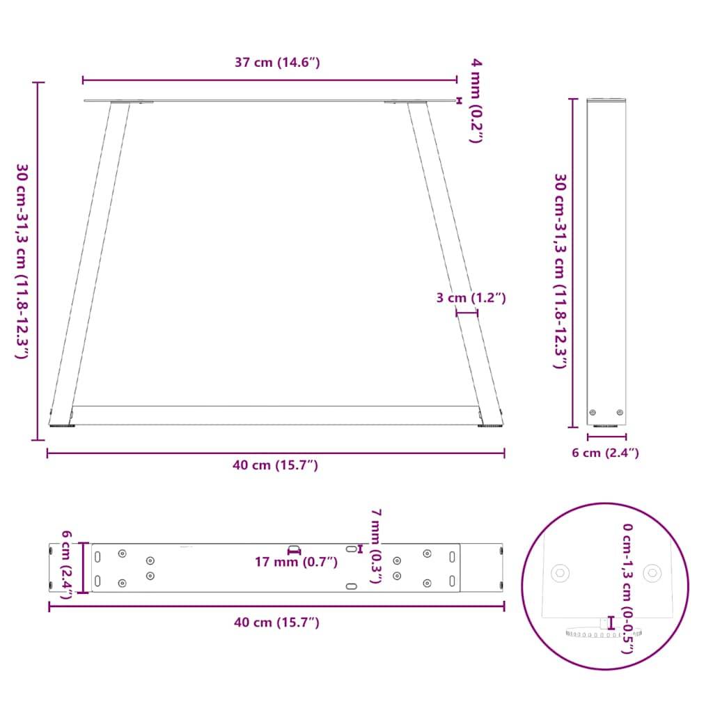 vidaXL Couchtischbeine V-Form 2 Stück Schwarz 40x(30-31,3) cm Stahl