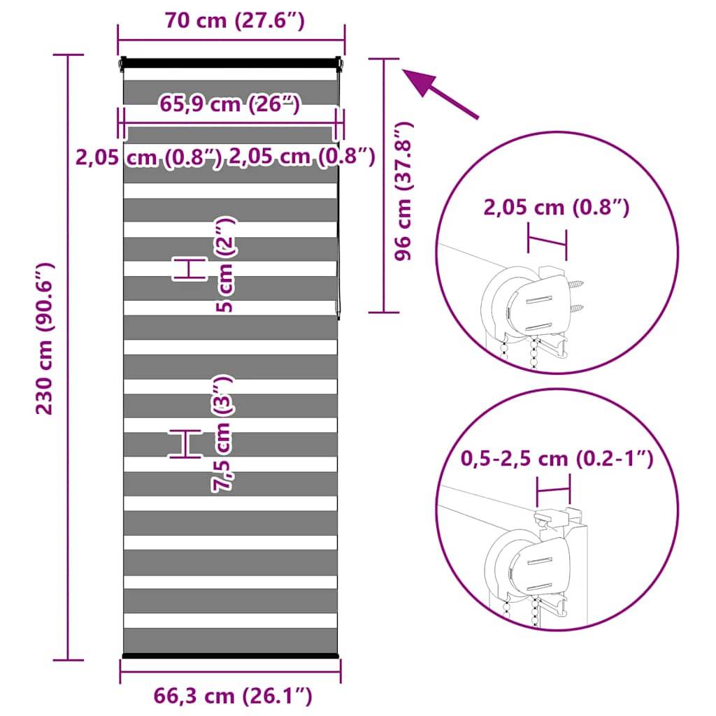 vidaXL Zebrarollo Braun 70x230 cm Stoffbreite 65,9 cm Polyester