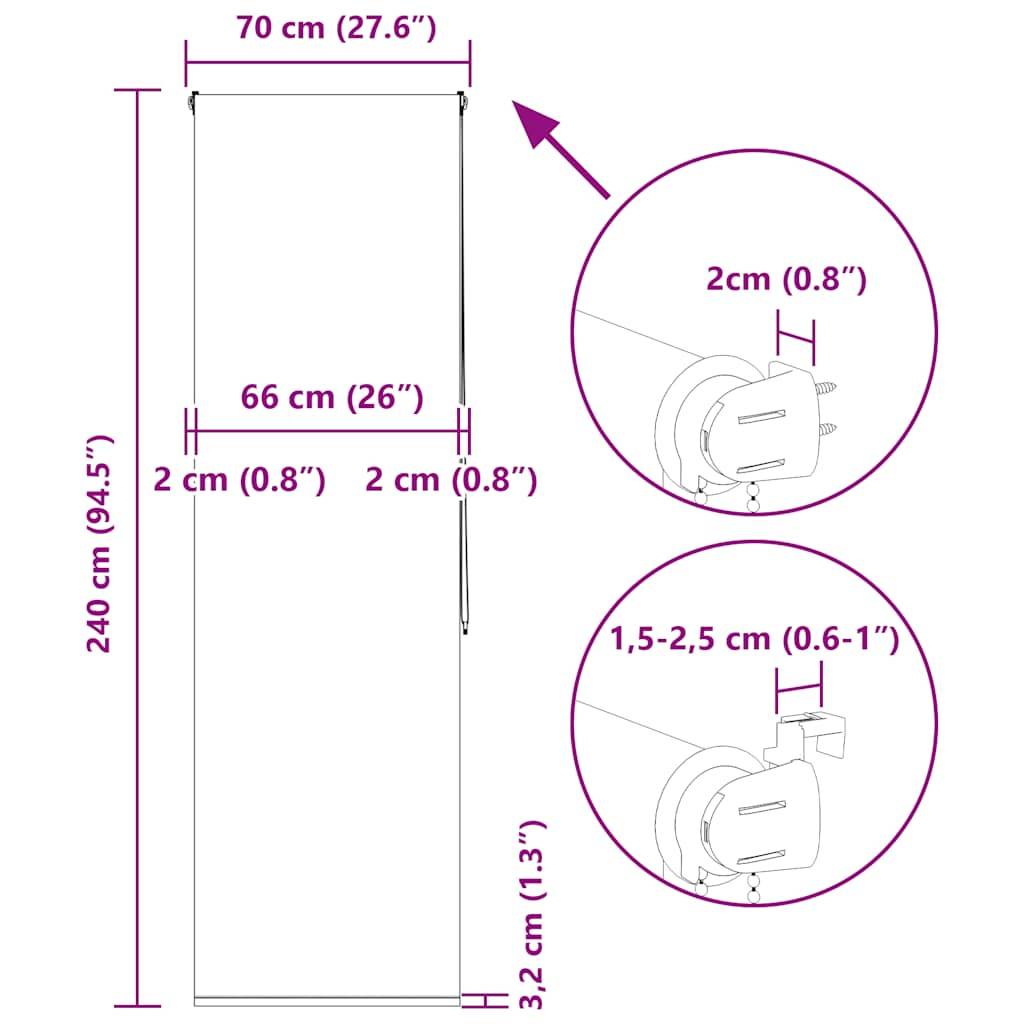 vidaXL Duschrollo 70x240 cm Stoffbreite 66 cm