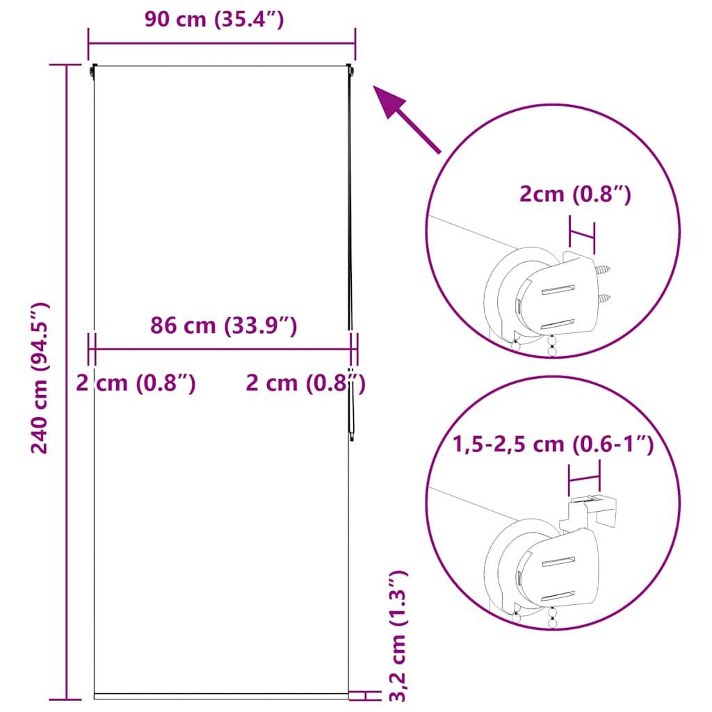 vidaXL Duschrollo 90x240 cm Stoffbreite 86 cm