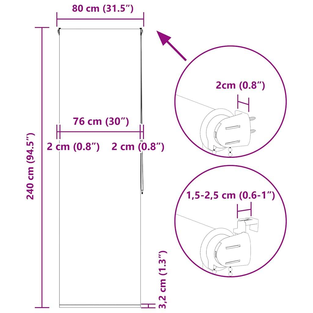 vidaXL Duschrollo 80x240 cm Stoffbreite 76 cm