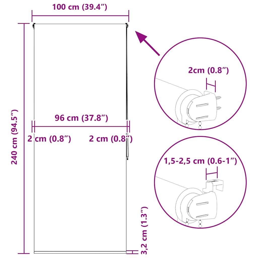 vidaXL Duschrollo 100x240 cm Stoffbreite 96 cm
