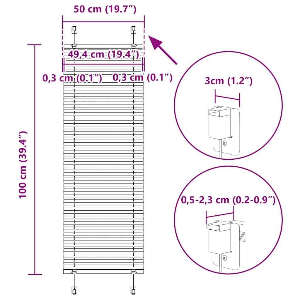 vidaXL Plissee Anthrazit 50x100 cm Stoffbreite 49,4 cm Polyester