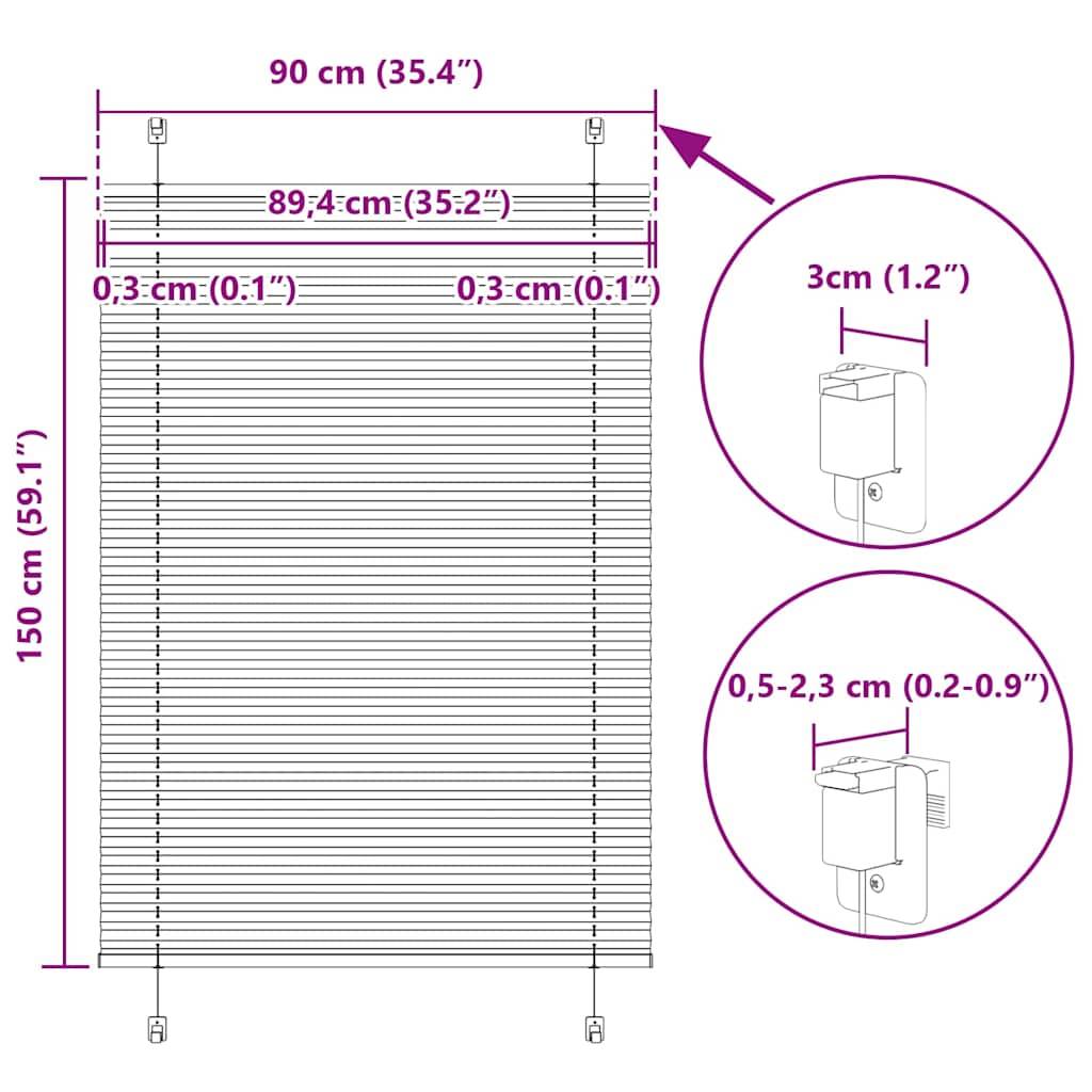 vidaXL Plissee Hellgrau 90x150 cm Stoffbreite 89,4 cm Polyester
