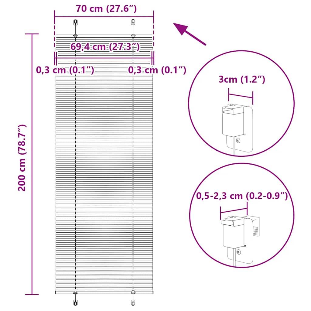 vidaXL Plissee Creme 70x200 cm Stoffbreite 69,4 cm Polyester