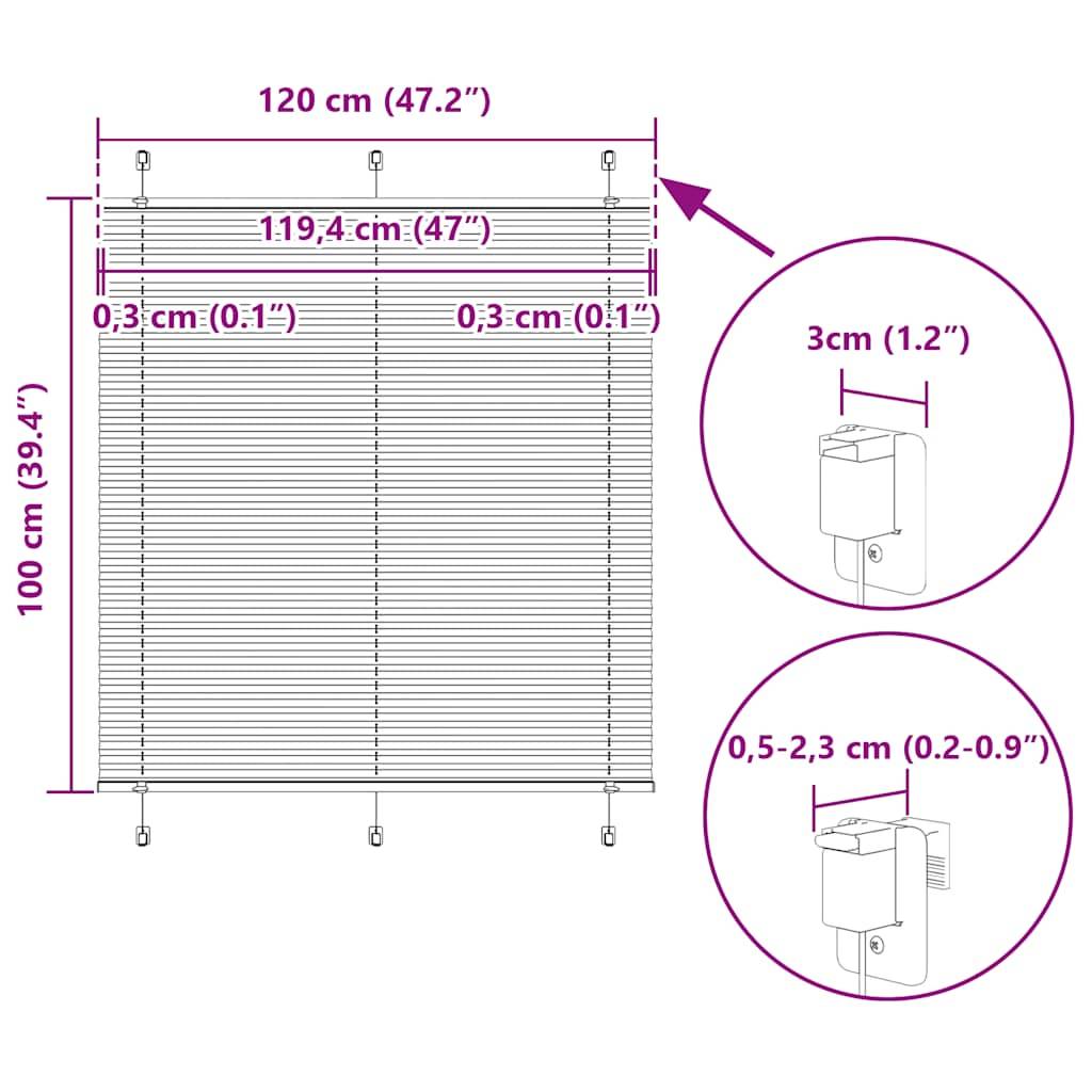 vidaXL Plissee Weiß 120x100 cm Stoffbreite 119,4 cm Polyester
