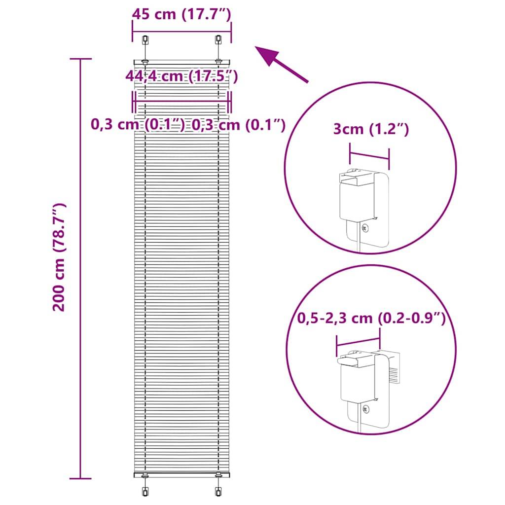 vidaXL Plissee Hellgrau 45x200 cm Stoffbreite 44,4 cm Polyester